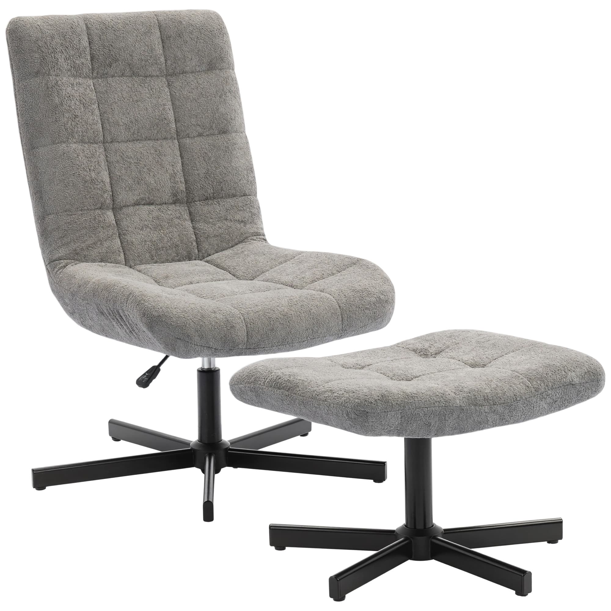 HOMCOM Fauteuil salon avec repose-pieds, chaise pivotante, hauteur réglable, dossier inclinable, 66 x 80 x 93-104 cm, gris