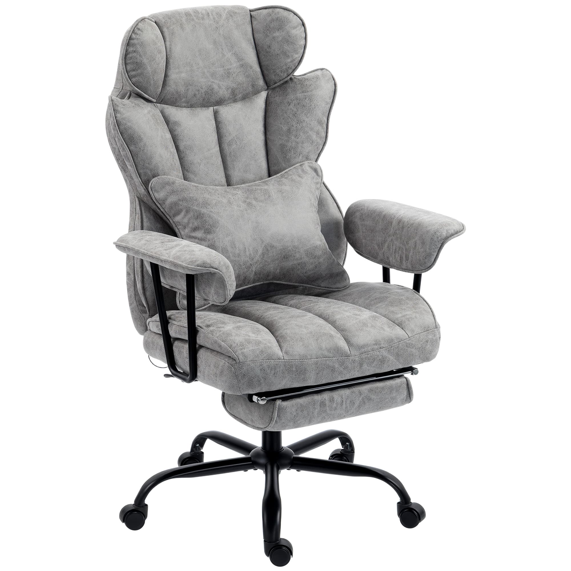 HOMCOM Fauteuil de bureau avec massage 6 points et chaleur, fauteuil de bureau avec repose-pieds, soutien lombaire et large assise, Gris