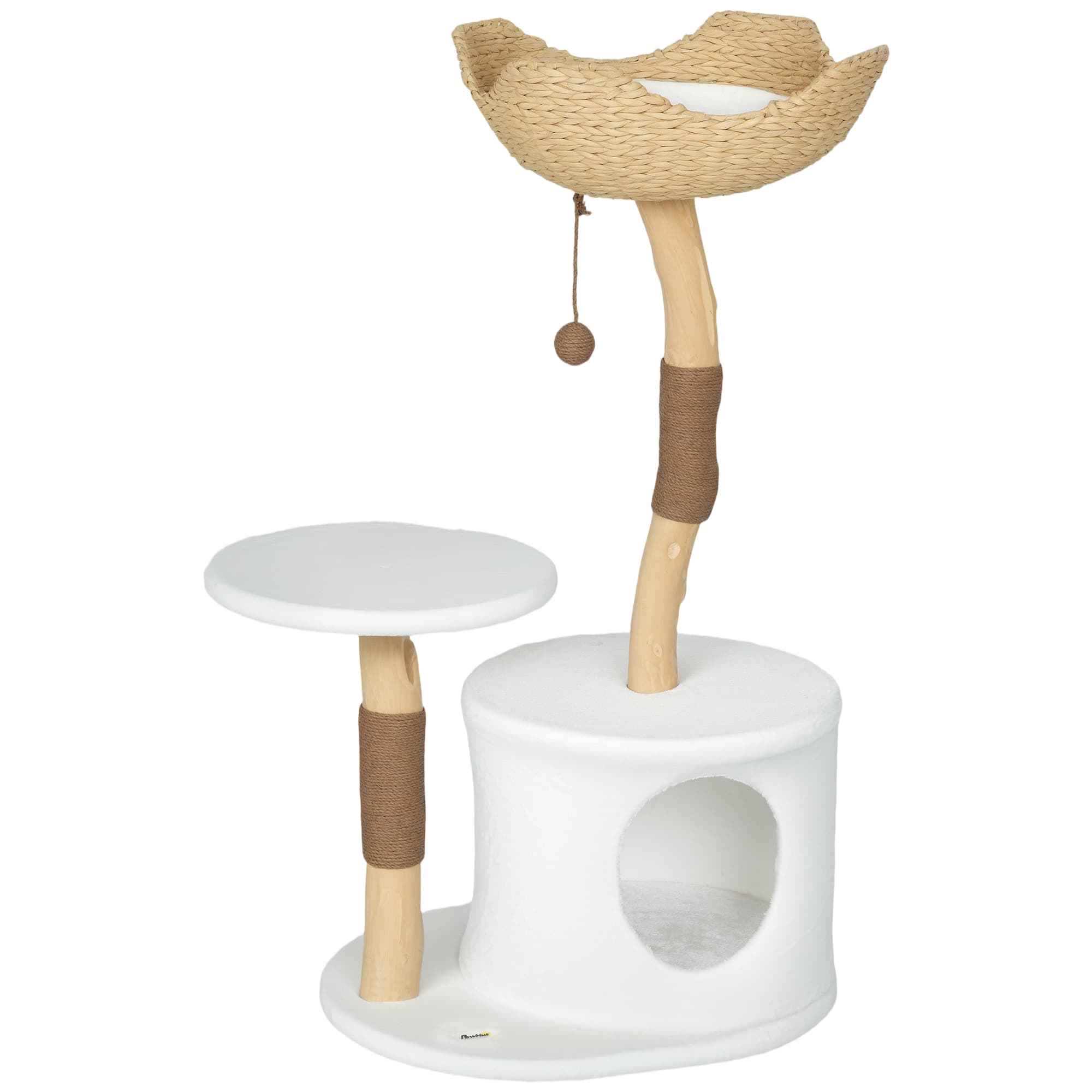 PawHut Arbre à chat tour de jeux pour chats griffoirs plate-forme lit niche coussin moelleux lavable, 55 x 45 x 102 cm blanc