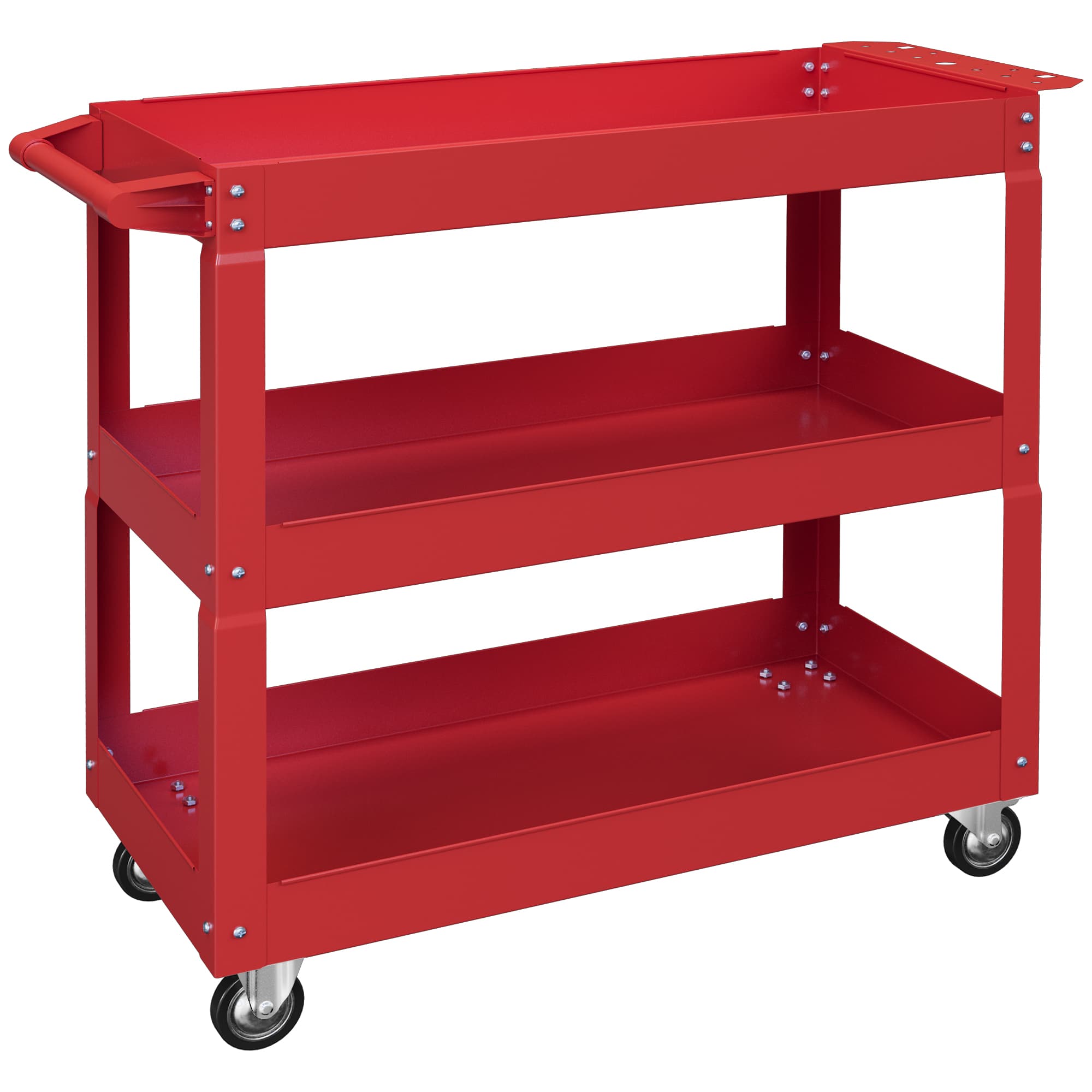 DURHAND Chariot desserte d'atelier acier 3 plateaux sur roulettes avec poignée charge max. 150 kg 83 x 35,3 x 76 cm acier rouge