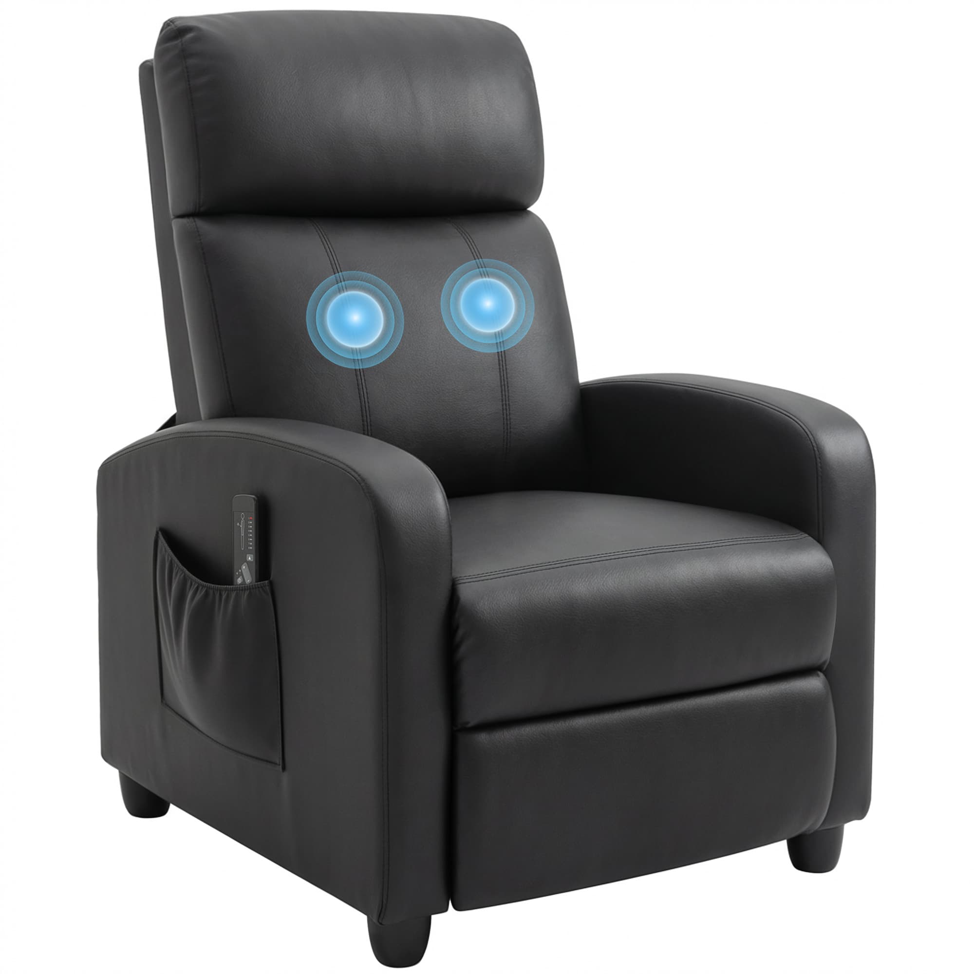 HOMCOM Fauteuil Massant et Relaxant, Siege Massant avec Inclinaison Dossier, Repose-Pied Réglable et Revêtement Synthétique, Noir Aosom France