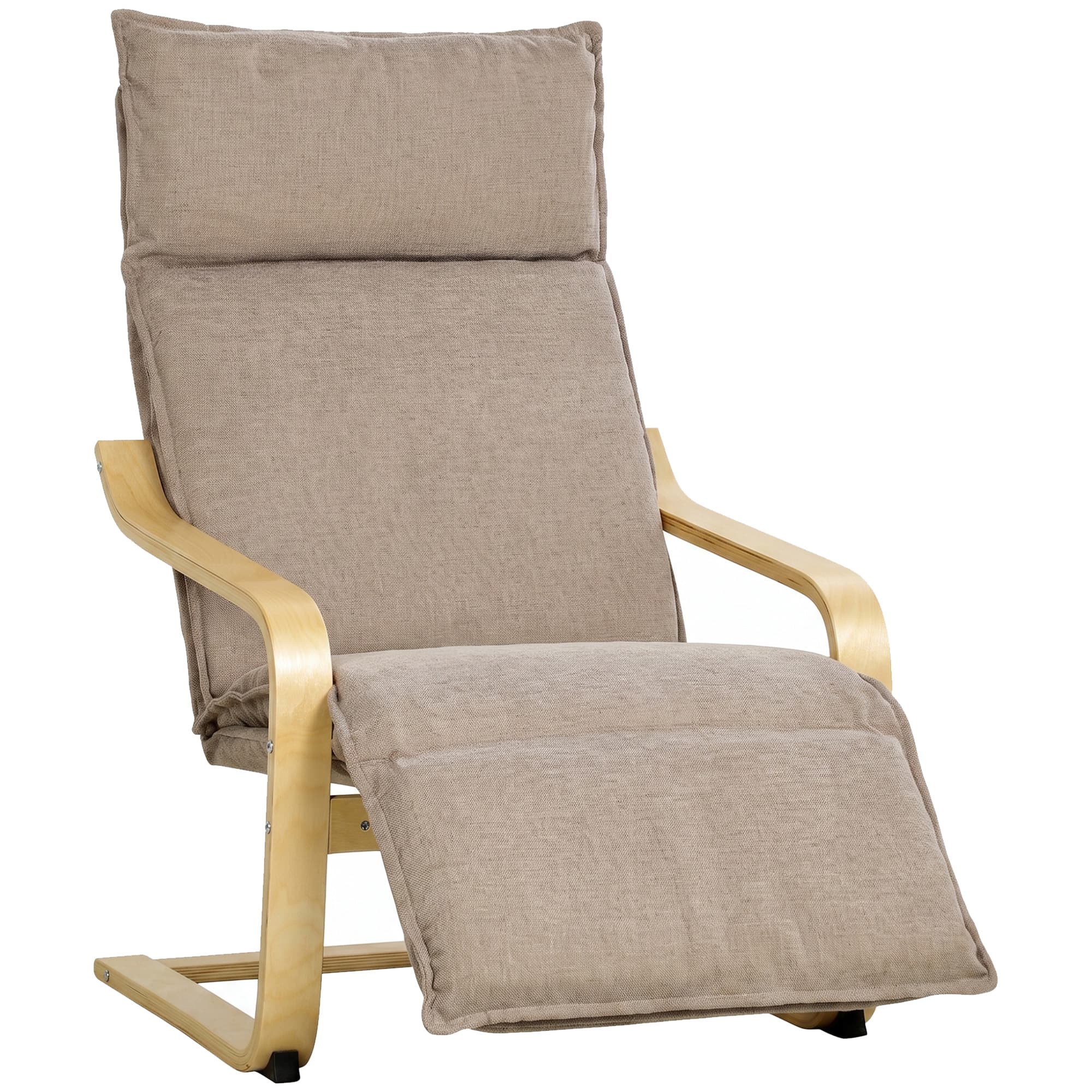 HOMCOM Fauteuil de salon tapissé aspect lin avec repose-pieds et doux balancement Dossier haut Assise large Marron clair