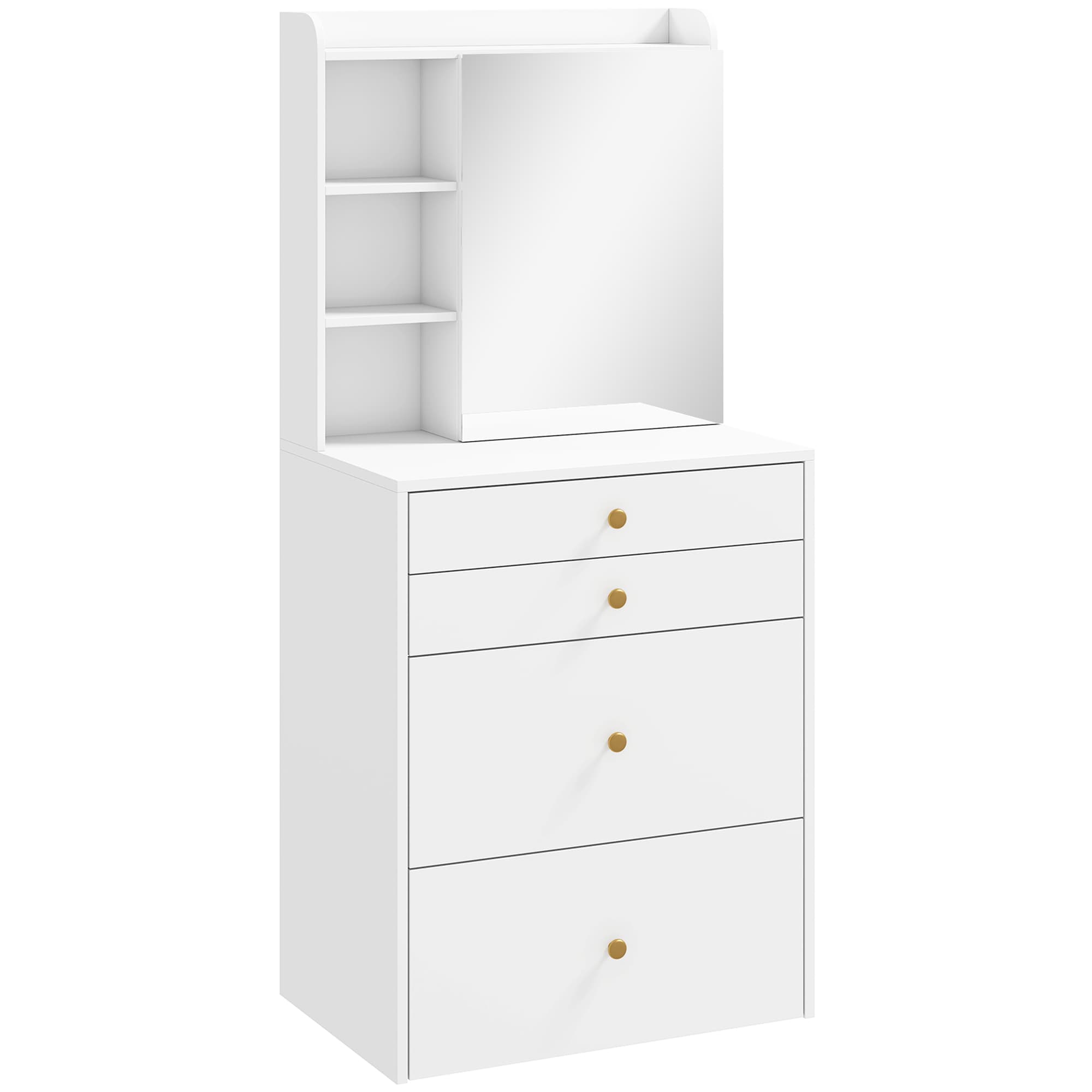 HOMCOM Coiffeuse avec miroir et tabouret de rangement mobile, table de maquillage, tiroirs, placard et étagères ouvertes, blanc