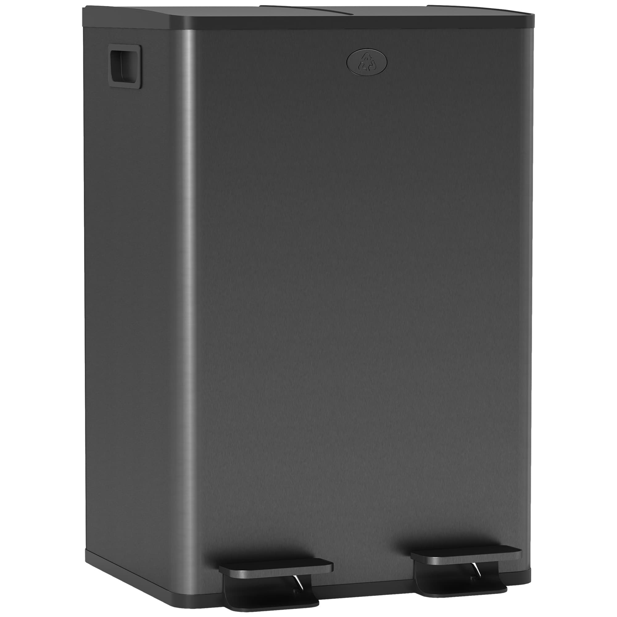 HOMCOM Poubelle de cuisine 2 compartiments de 2 x 28L, acier inoxydable, couvercle à fermeture douce, 45,8x36x67,6cm, noir