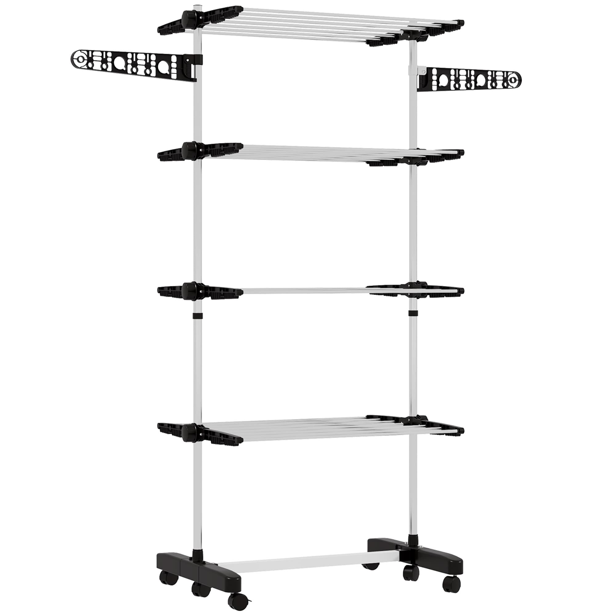 HOMCOM Séchoir à Linge étendoir pliable ailes latérales utilisation intérieur et extérieur 142 x 55 x 172 cm 4 niveaux noir