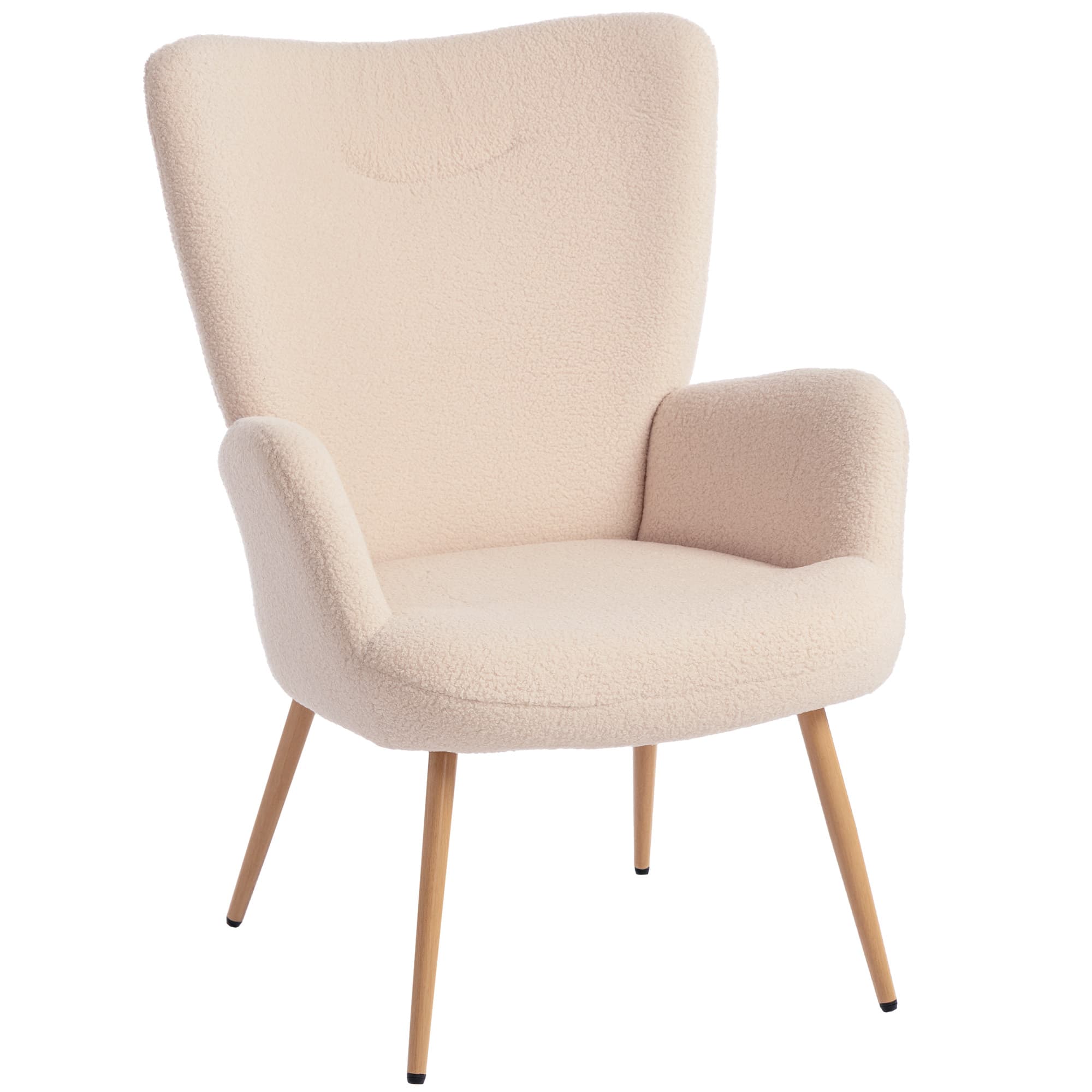 HOMCOM Fauteuil salon, fauteuil d'appoint rembourré en tissu bouclette avec haut dossier et accoudoirs, 71x74x97,5cm, beige