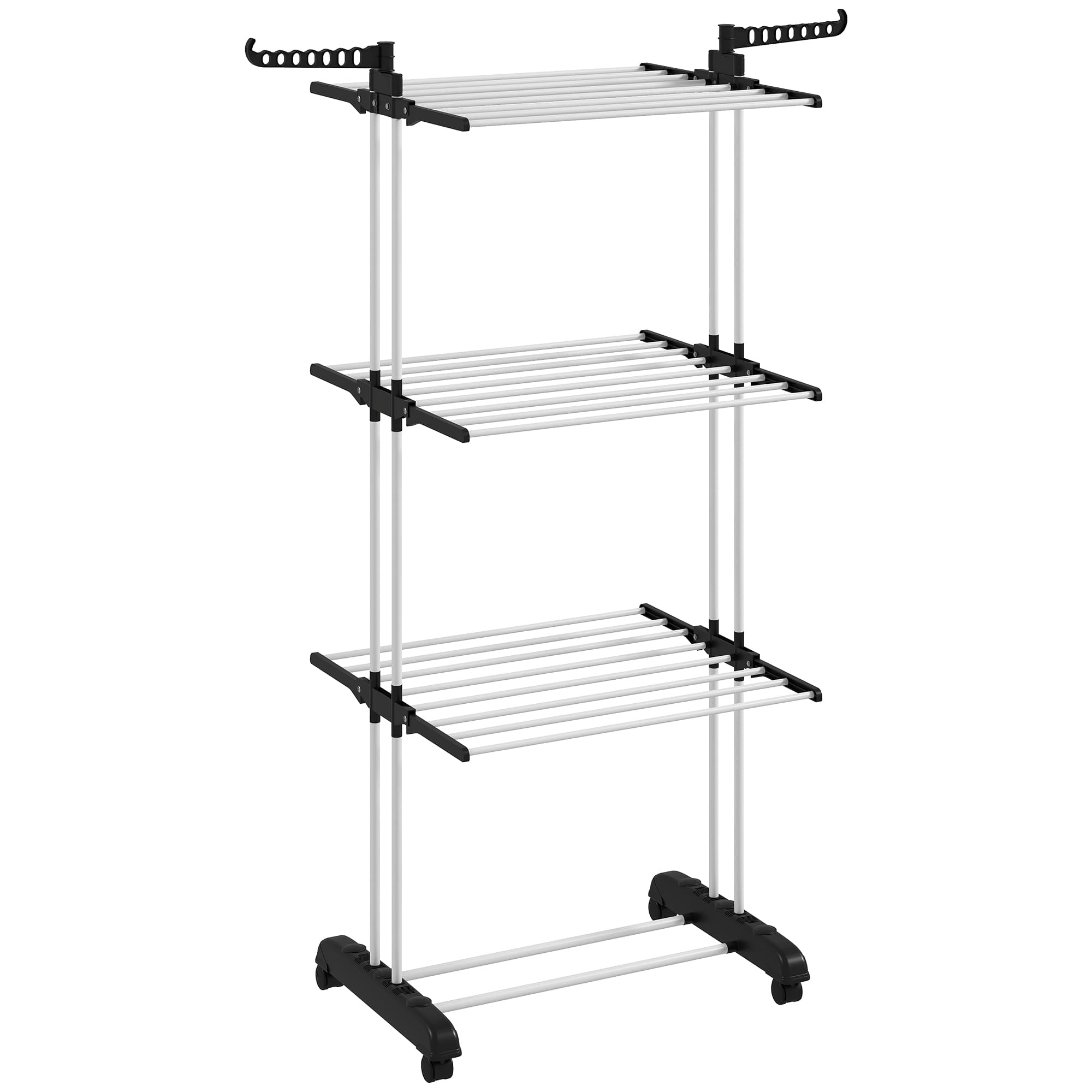 HOMCOM Séchoir étendoir à linge sur roulette pliable ailes latérales intérieure et extérieure 142 x 55 x 172 cm noir argent