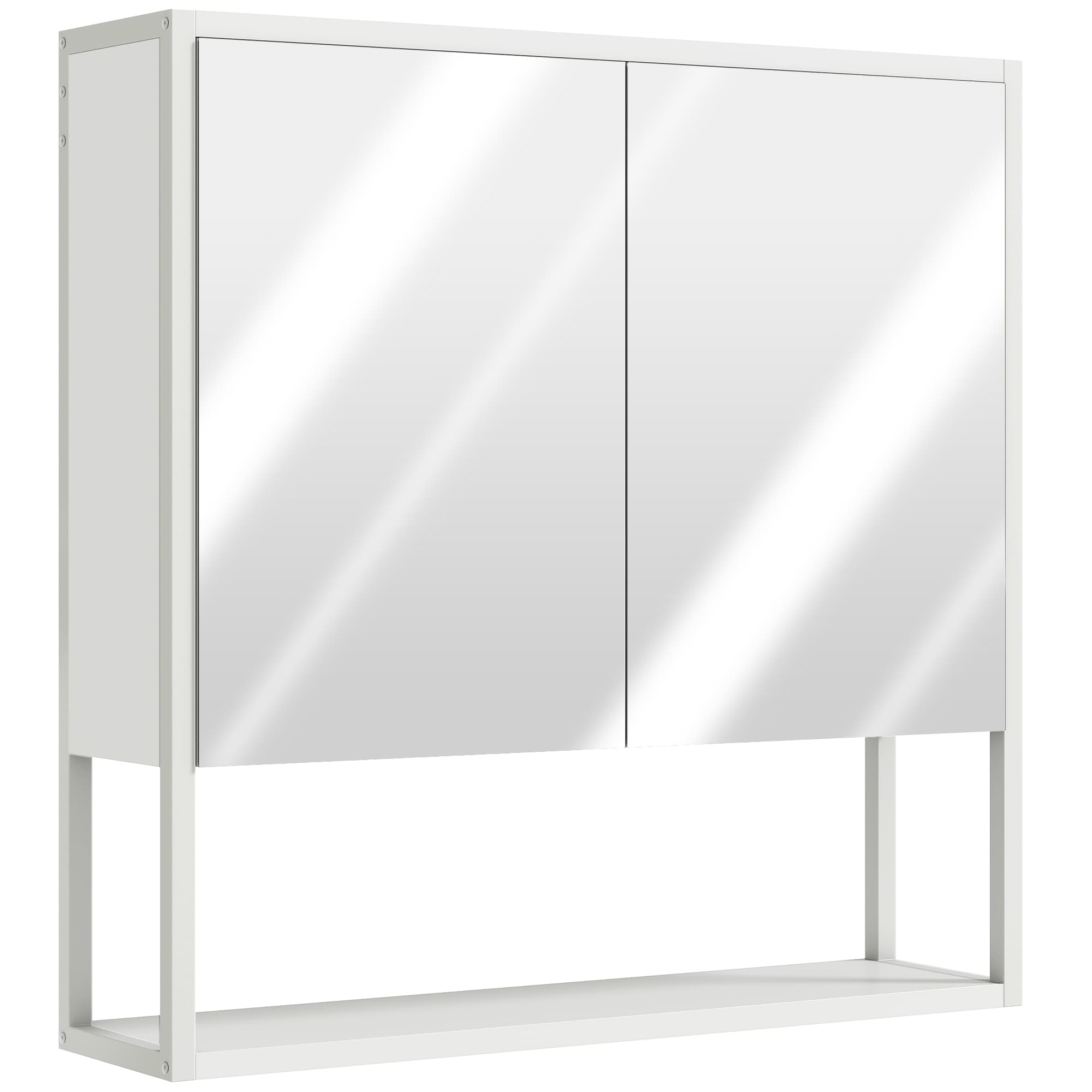 HOMCOM Armoire murale salle de bain avec miroir, meuble salle de bain, 2 portes miroir, étagère ouverte 60 x 16 x 60 cm blanc