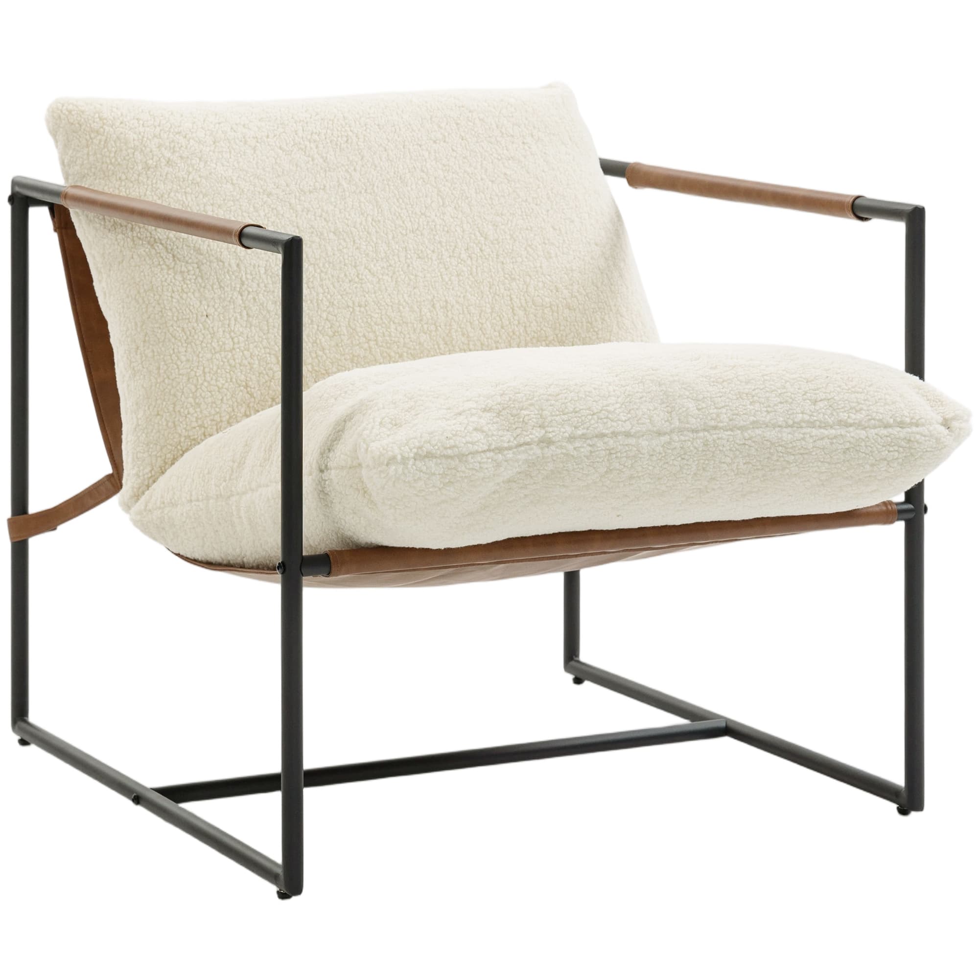 HOMCOM Fauteuil salon, fauteuil d'appoint rembourré en tissu bouclette, large assise et structure en acier, 77x91x80cm, crème