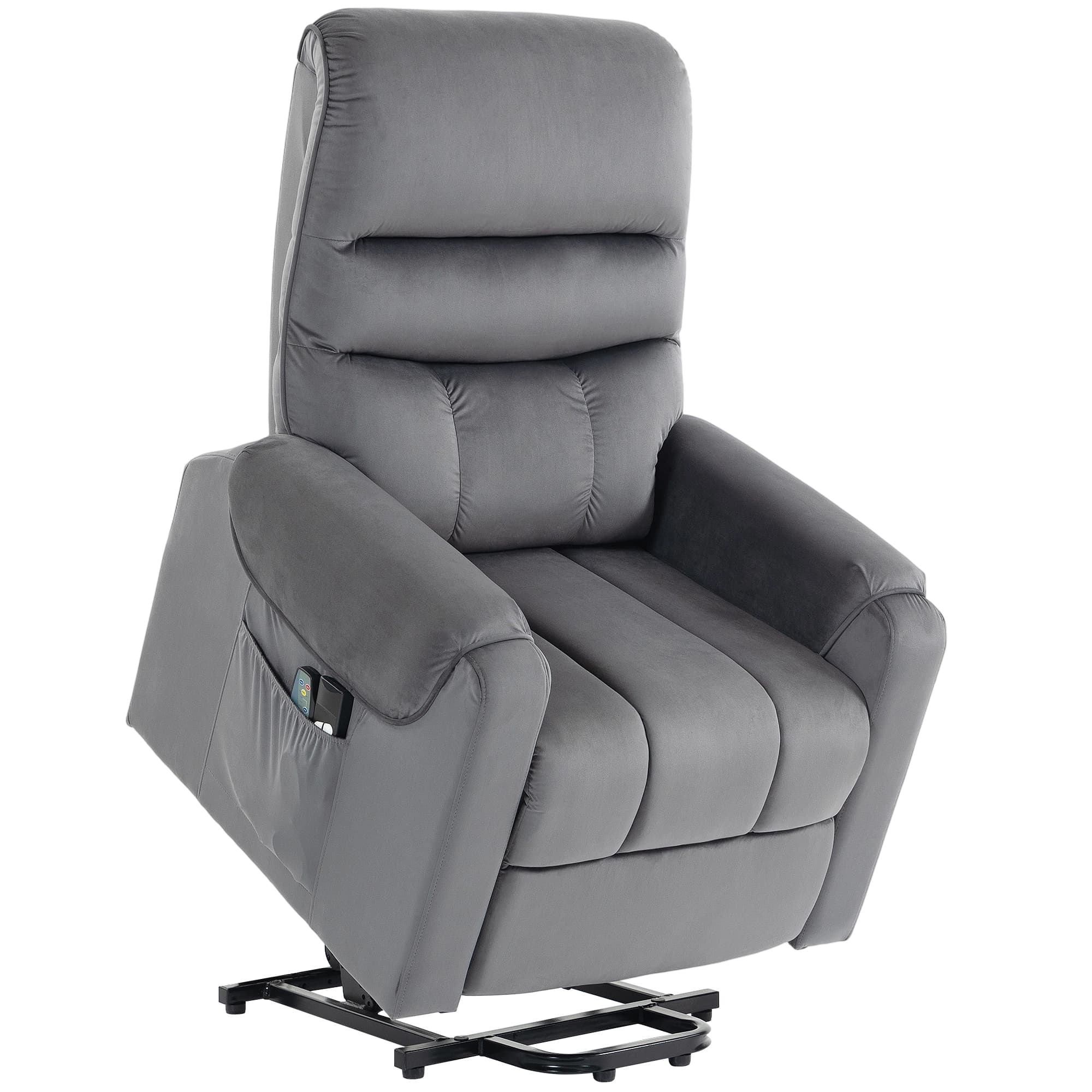 HOMCOM Fauteuil releveur électrique massage vibration et chaleur, fauteuil relax électrique en velours, gris foncé