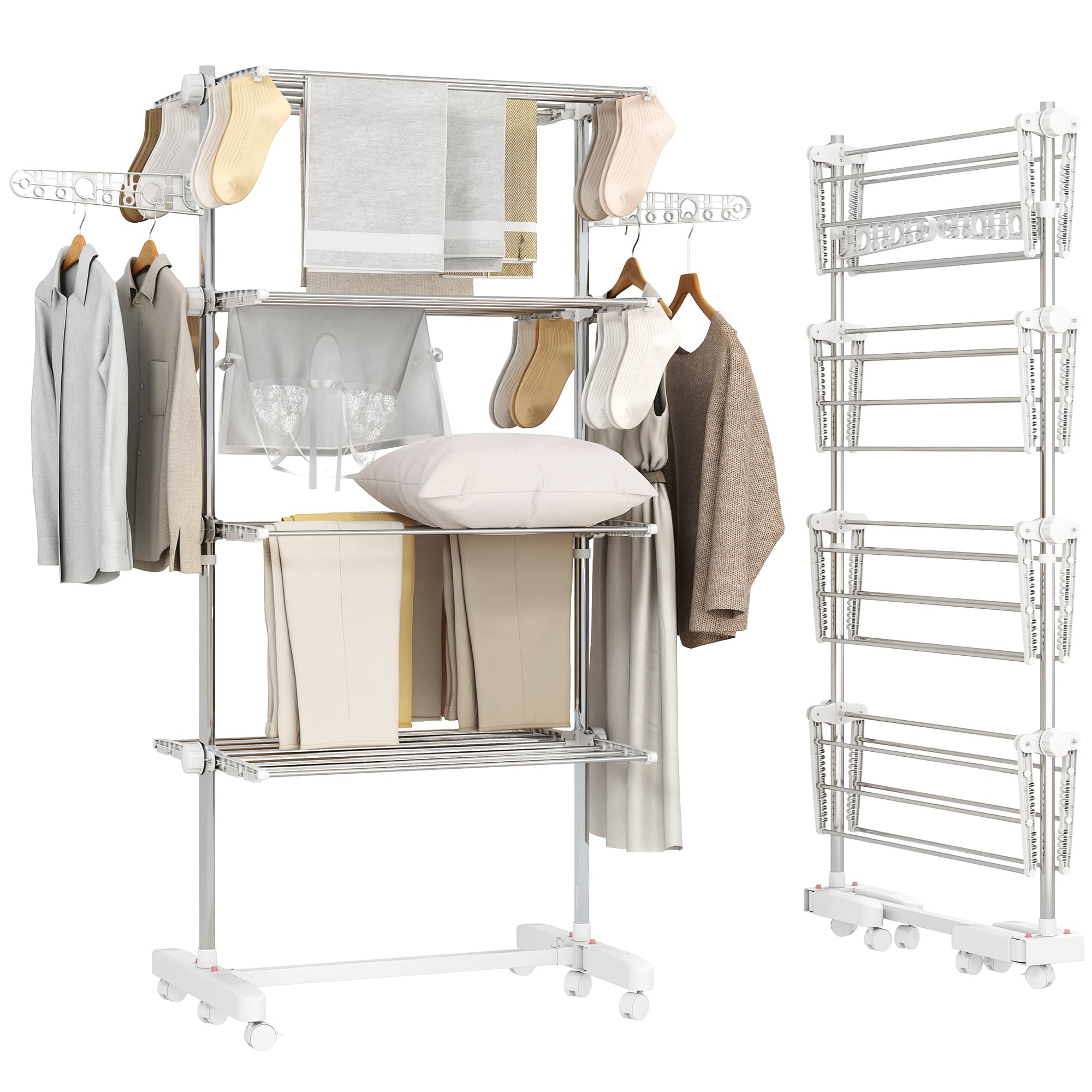 HOMCOM Séchoir à linge pour buanderie et quincaillerie argent normale (80 a 142) x 55 x 152cm (L x l x H) acier inoxydable, plastique HOMCOM