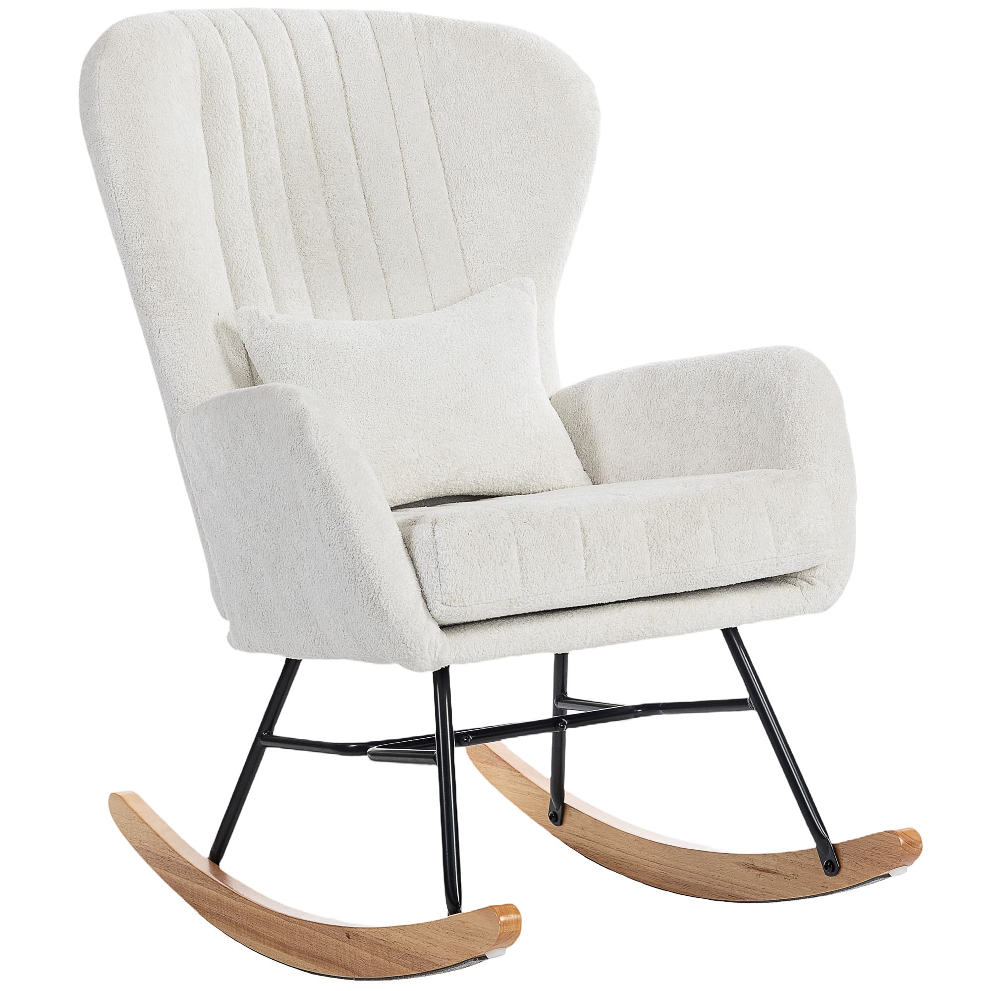 HOMCOM Fauteuil à bascule, rocking chair avec coussin, assise rembourré, dossier haut, 67 x 88 x 104 cm, blanc