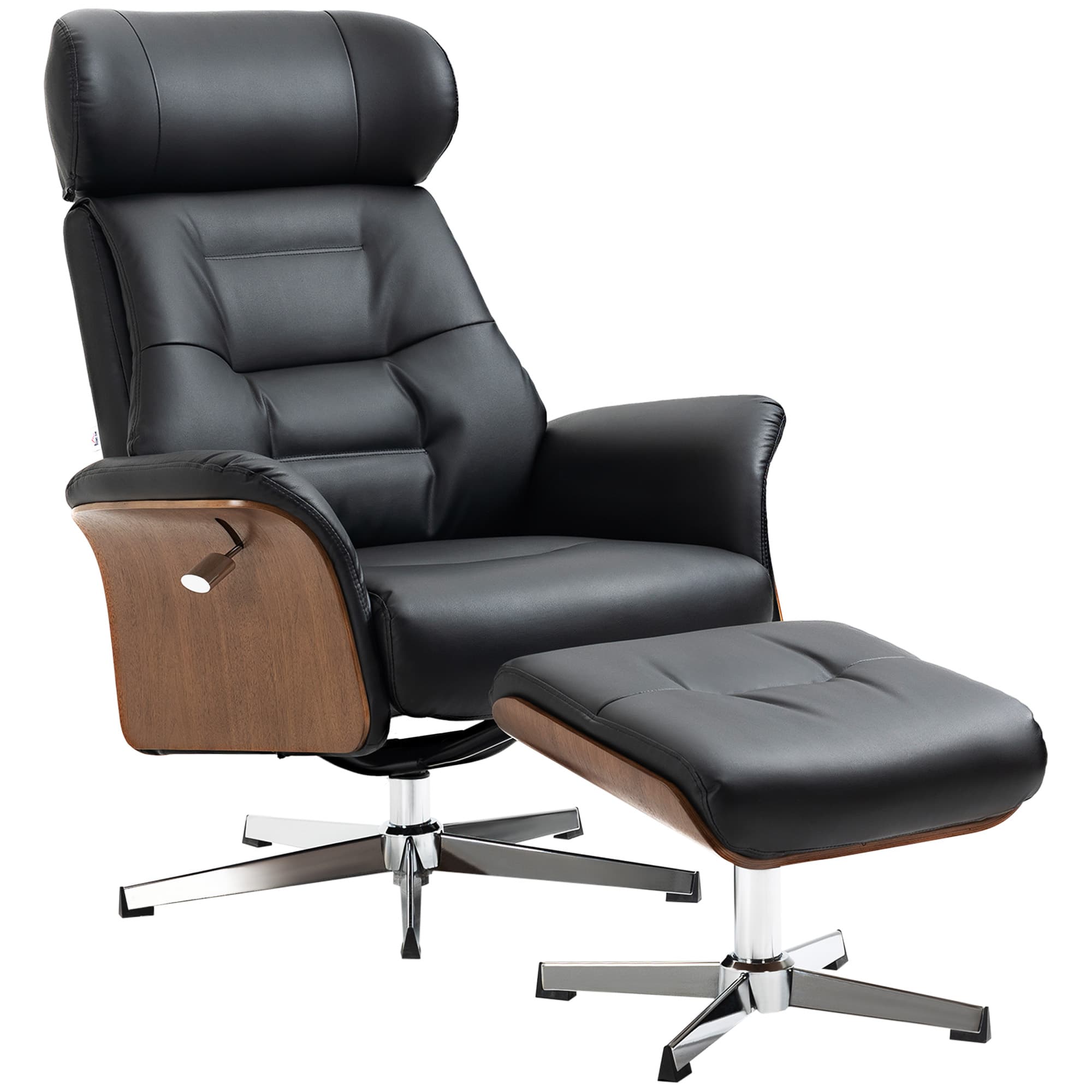 HOMCOM Fauteuil relax avec repose-pied, fauteuil de relaxation avec dossier inclinable, têtière réglable, 80x84x108cm, noir
