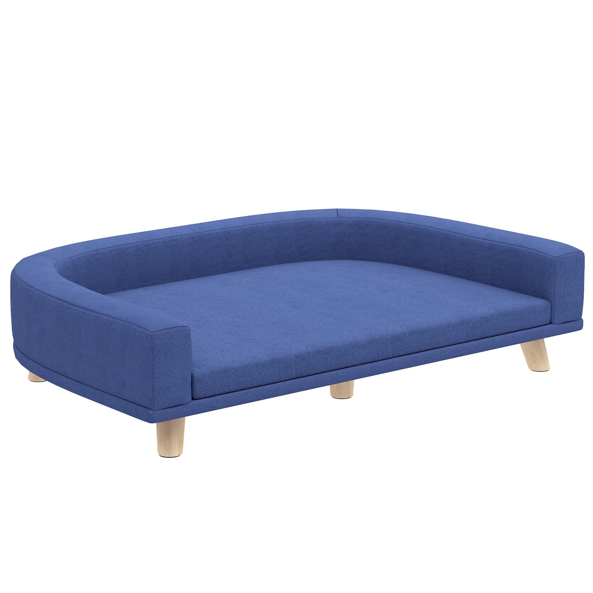 PawHut Canapé pour chien grand lit surélevé pour chien coussin lavable cadre en bois tissu polyester 98 x 67 x 25 cm bleu