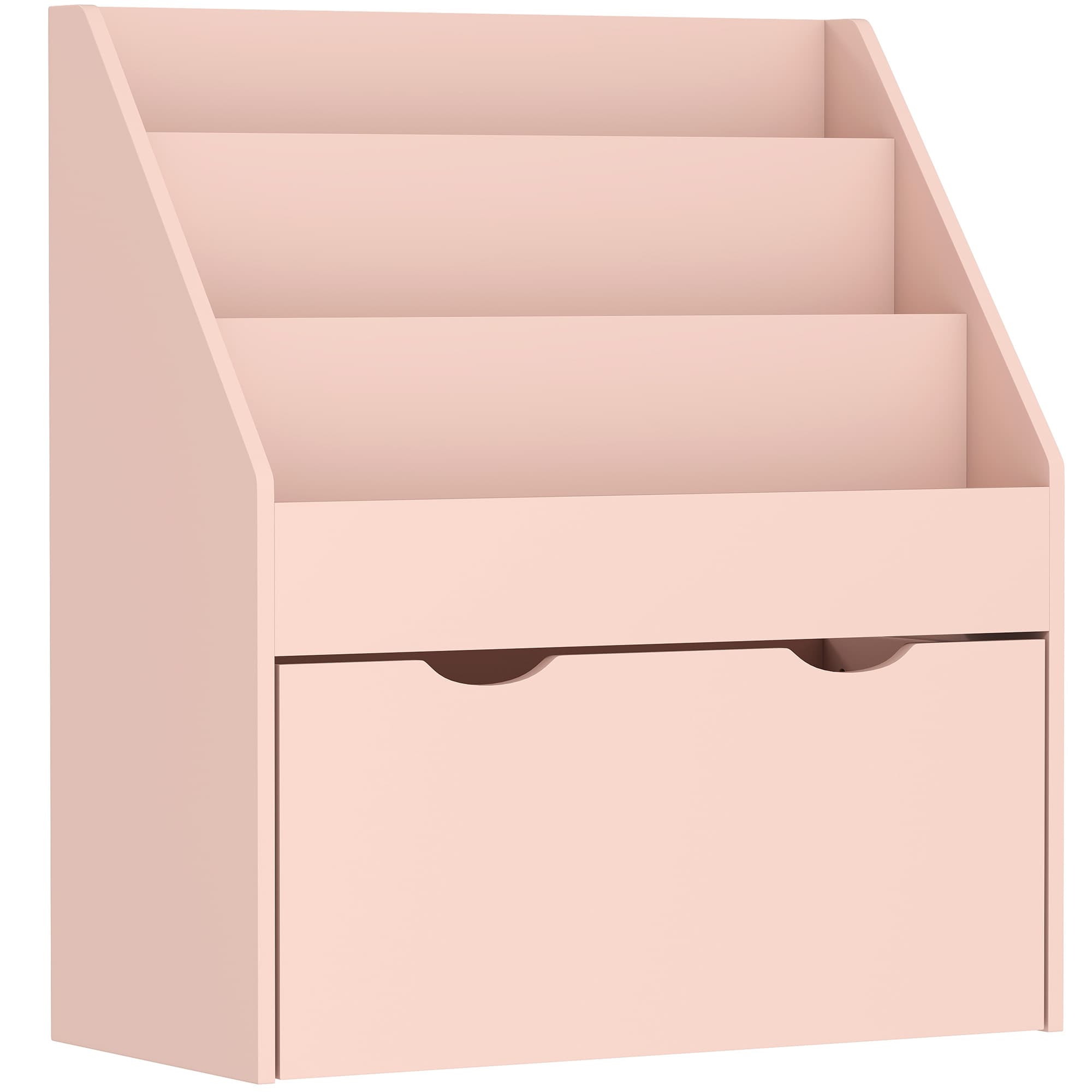 AIYAPLAY Bibliothèque pour enfants Multi-Rangement avec 3 niveaux d'étagères et un tiroir, 62,5L x 30l x 70H cm, rose