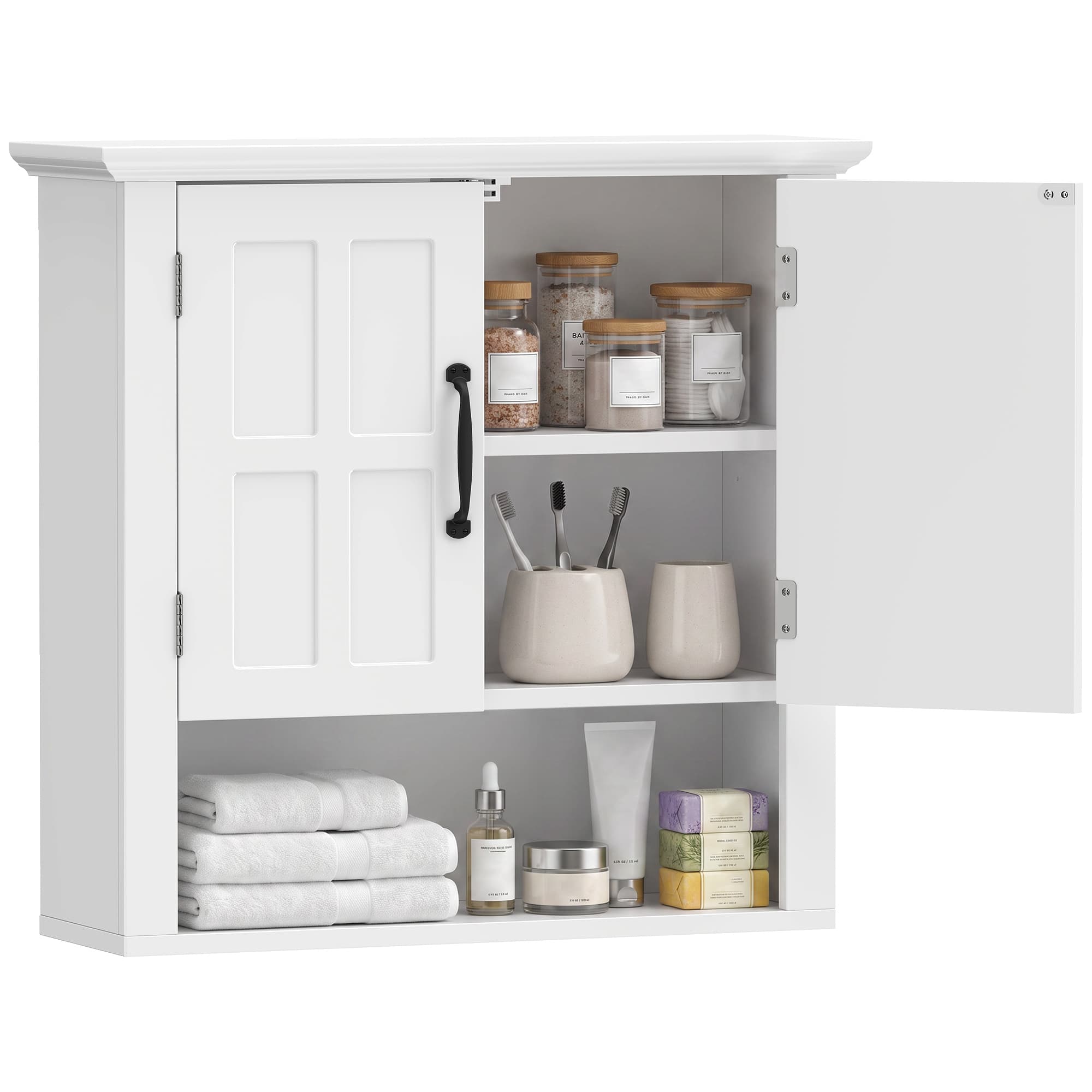 HOMCOM Armoire Haute Murale de Salle de Bain ou WC Placard 2 Portes 2 étagères Niche dim. 60L x 20l x 58H cm MDF Panneaux Particules Blanc