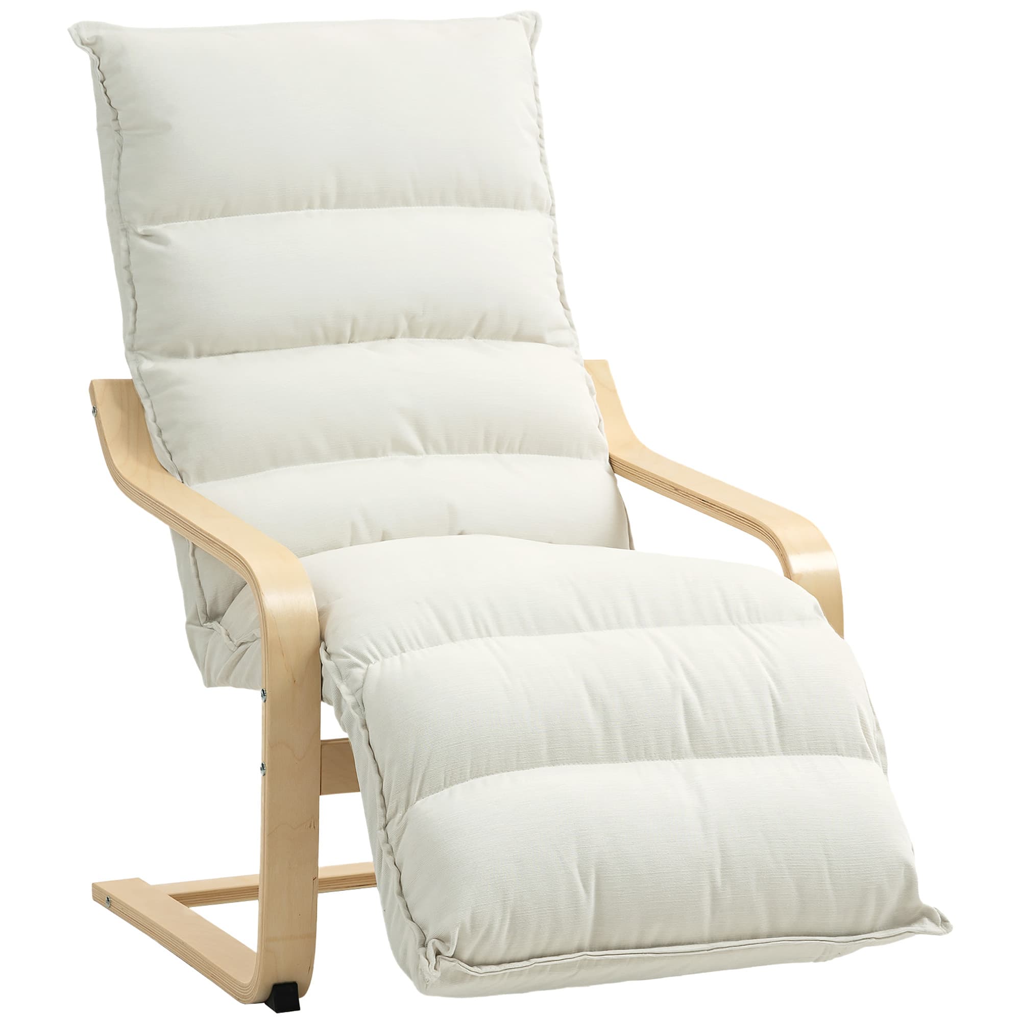 HOMCOM Fauteuil salon, fauteuil d'appoint rembourré en velours, repose-pieds réglable et structure en acier, 67x93x105cm, crème
