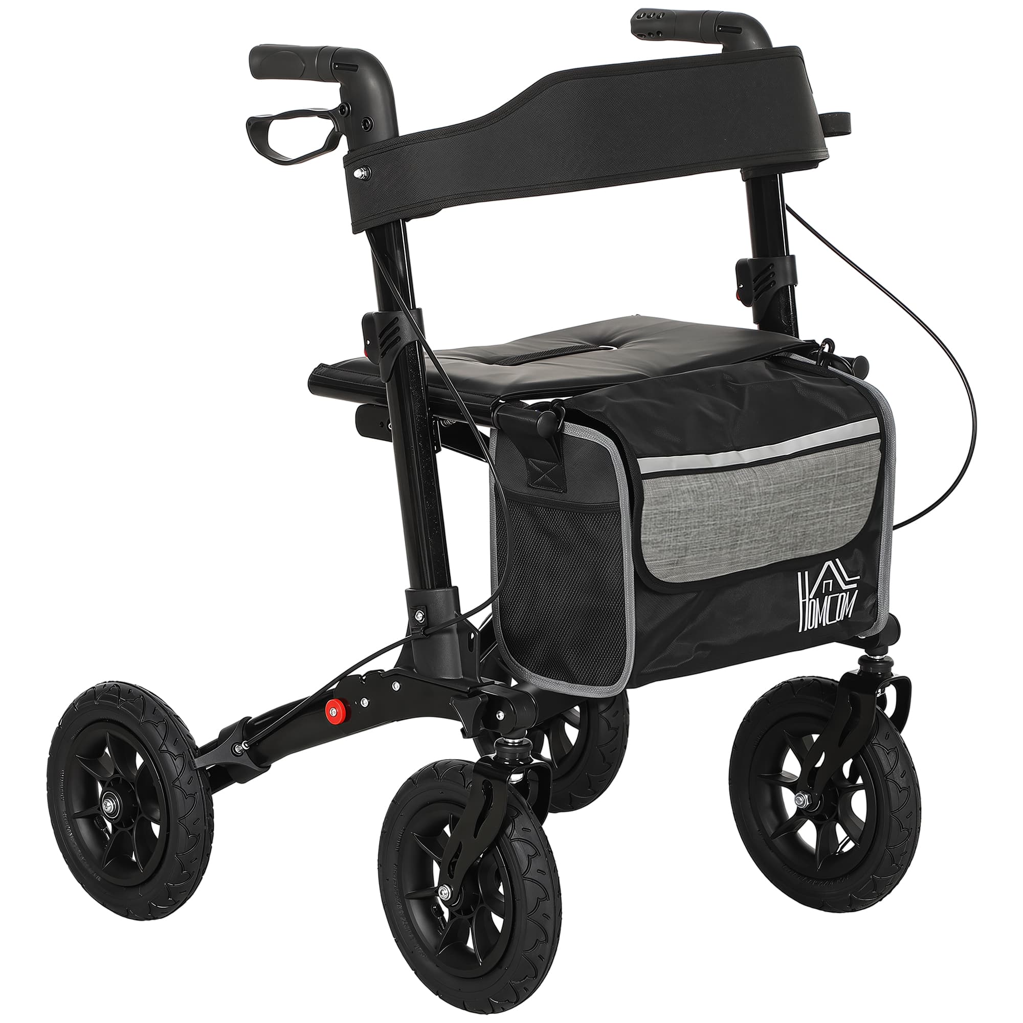 HOMCOM Déambulateur 4 roues pliable, rollator en aluminium léger, siège rembourré, dossier, poignée réglable, 69x64x98,5cm noir