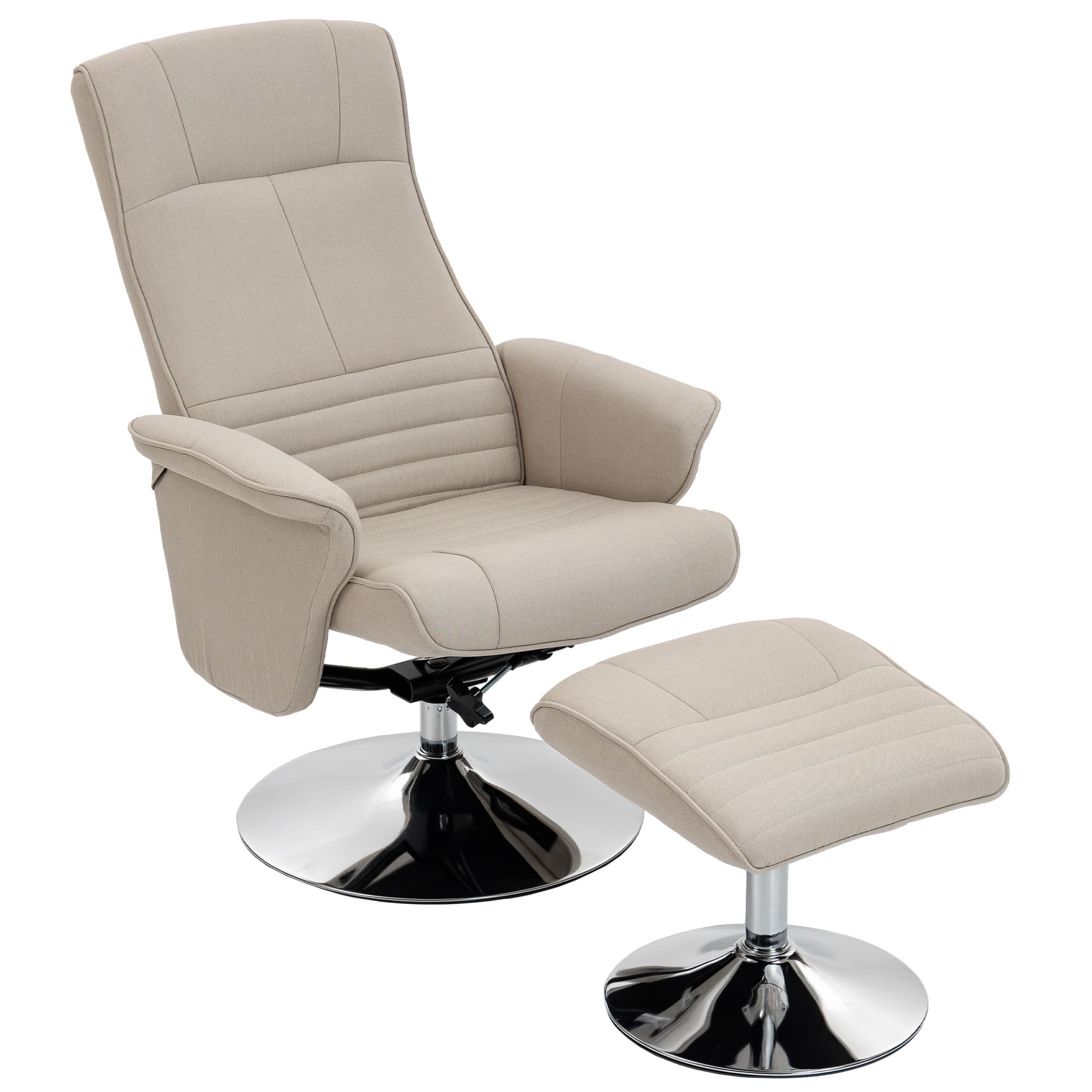 HOMCOM Fauteuil relax inclinable 135° pivotant 360° avec repose-pieds revêtement tissu beige