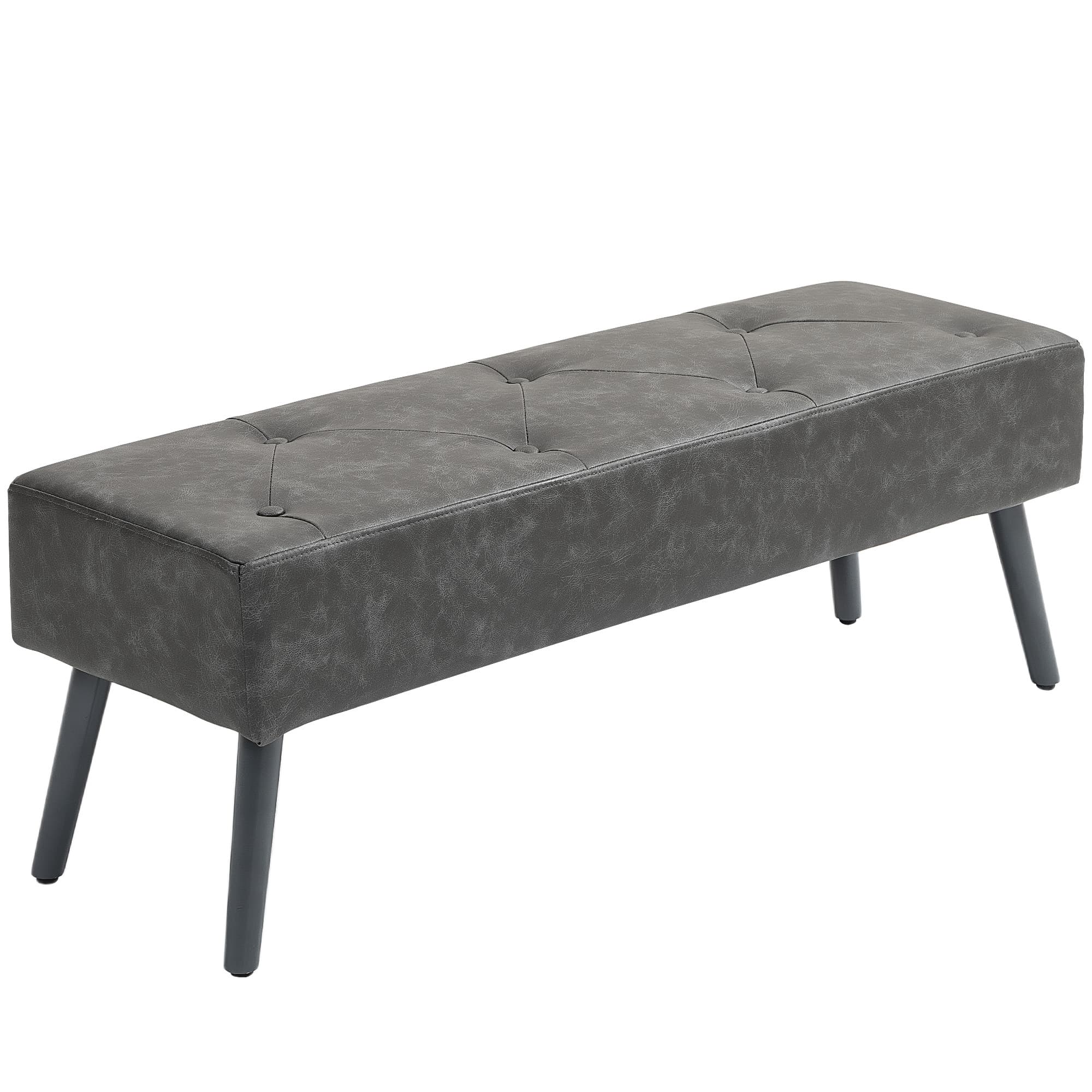 HOMCOM Banc bout de lit banquette capitonnée style vintage 114 x 38 x 42 cm piètement bois revêtement gris