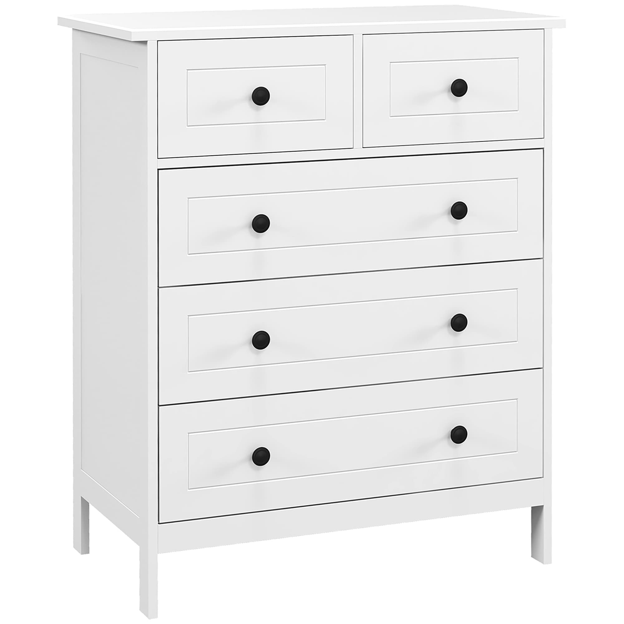HOMCOM Commode meuble de rangement 5 tiroirs pour chambre, bureau, entrée, blanc et poignée métal noir