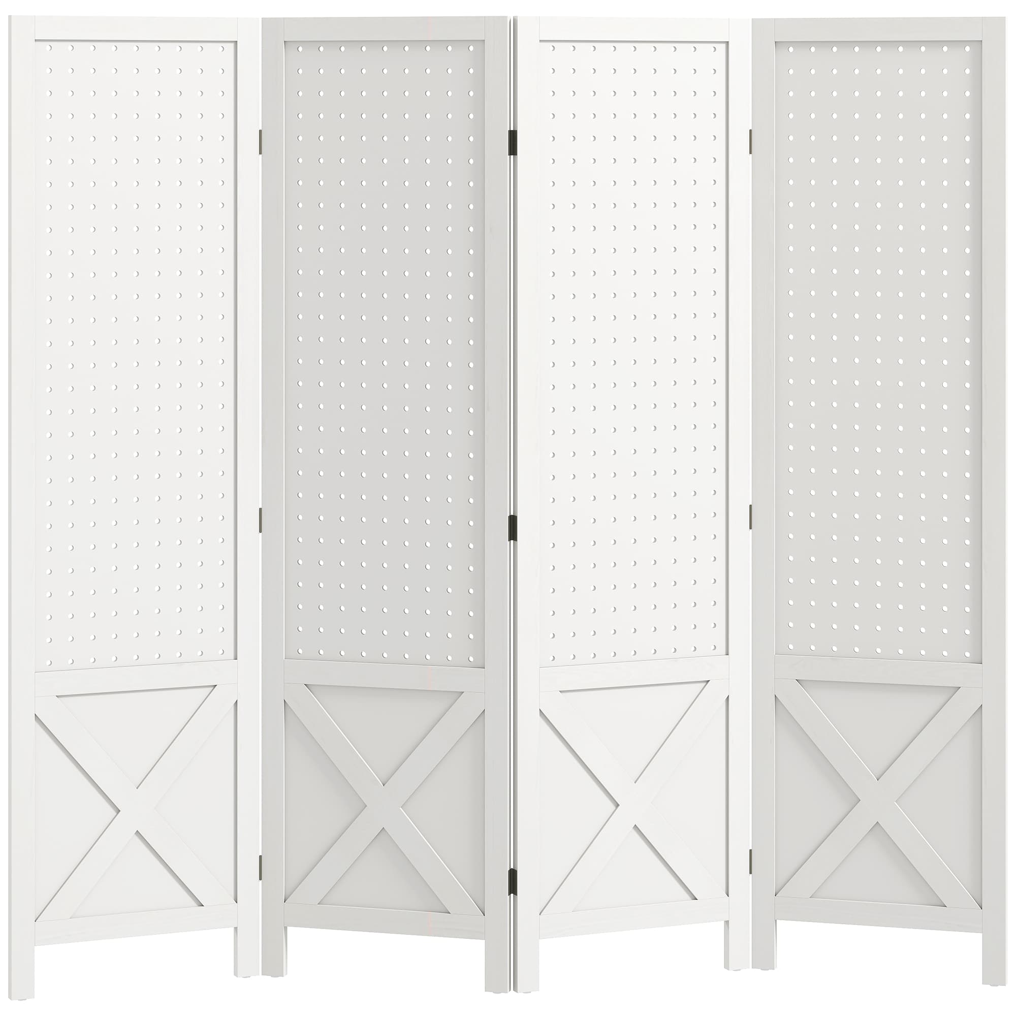 HOMCOM Paravent intérieur en bois 4 panneaux séparateur de pièce pliable panneau perforé 152 x 1,7 x 144,5 cm blanc