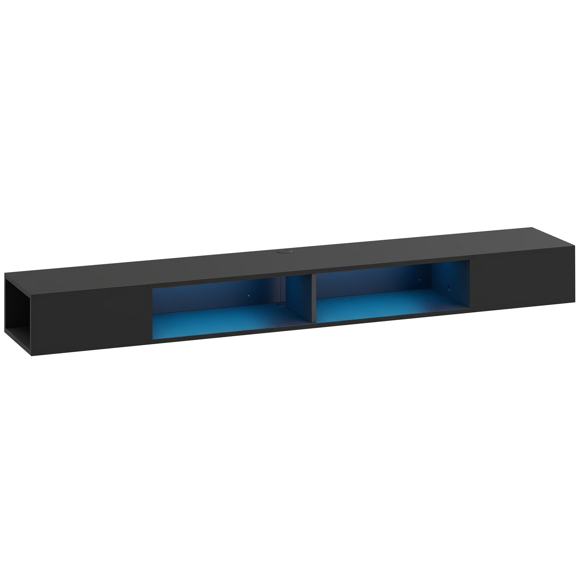 HOMCOM Meuble TV suspendu 180 cm avec éclairage LED RGB, meuble télé avec étagères ouvertes, 177,8 x 30 x 18 cm, noir