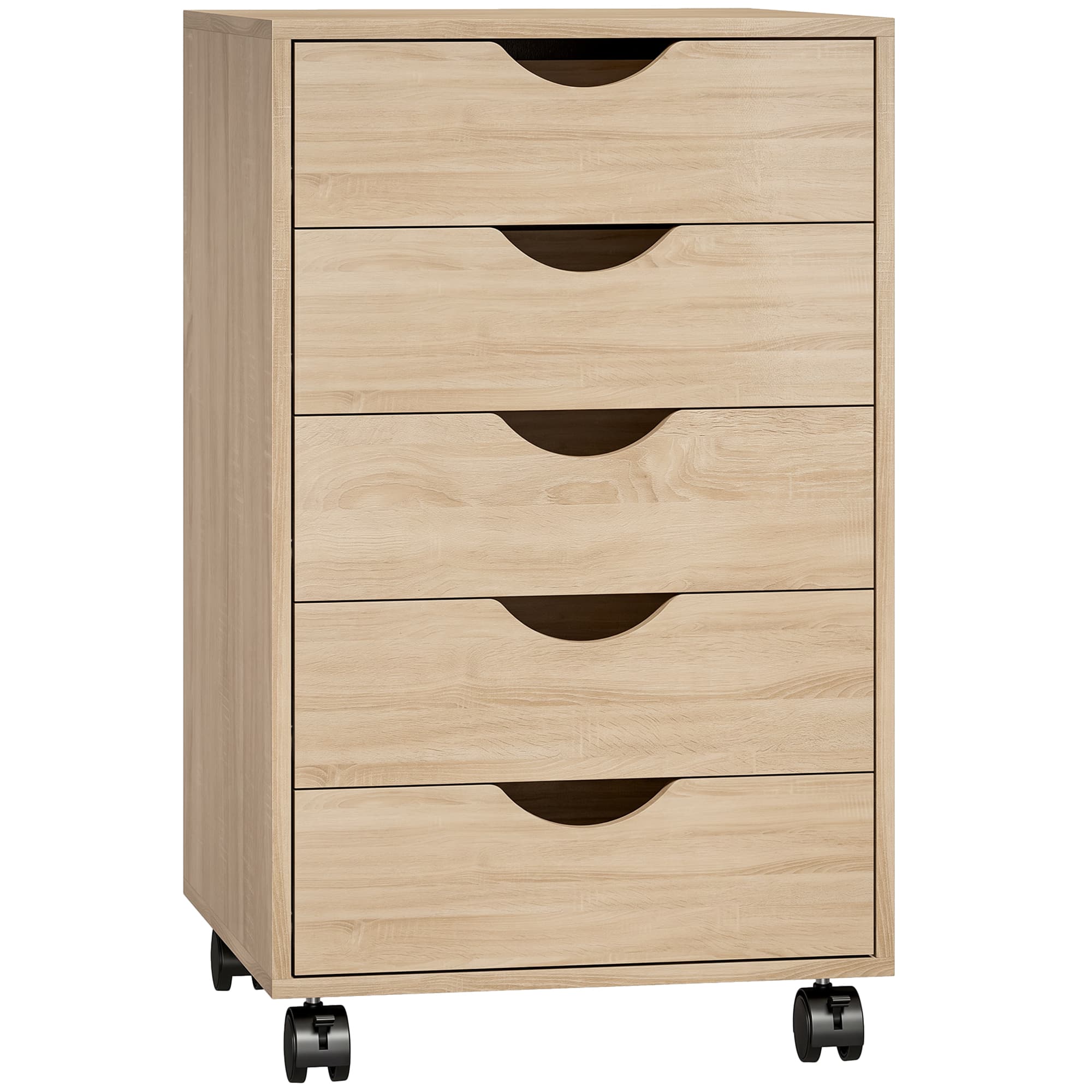 HOMCOM Caisson bureau mobile, meuble rangement sur roulettes avec 5 tiroirs, bois, 40 x 40 x 67 cm, chêne