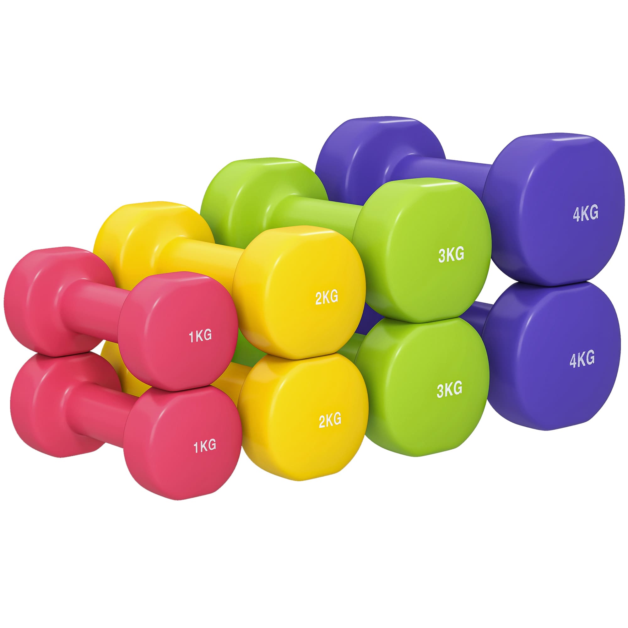 HOMCOM Ensemble d'haltères hexagonaux total 20 kg lot de 8 haltères courts de gym avec revêtement en polyuréthane multicolore
