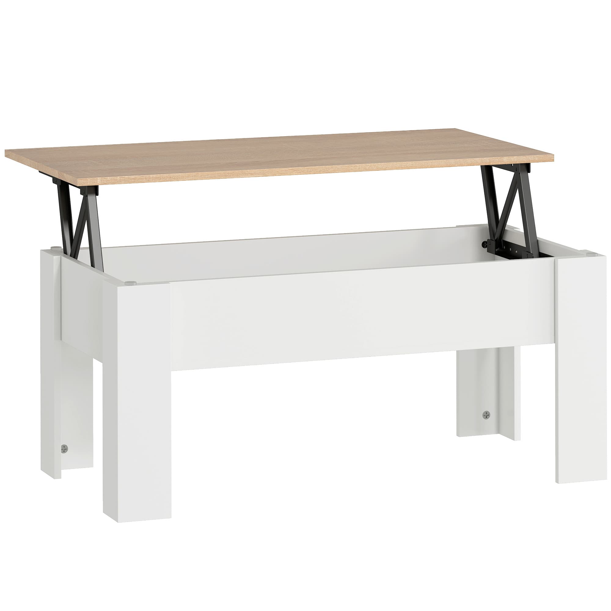 HOMCOM Table basse relevable, table de salon avec compartiment caché, style moderne, pour salon, bureau, 100x50x45cm, blanc