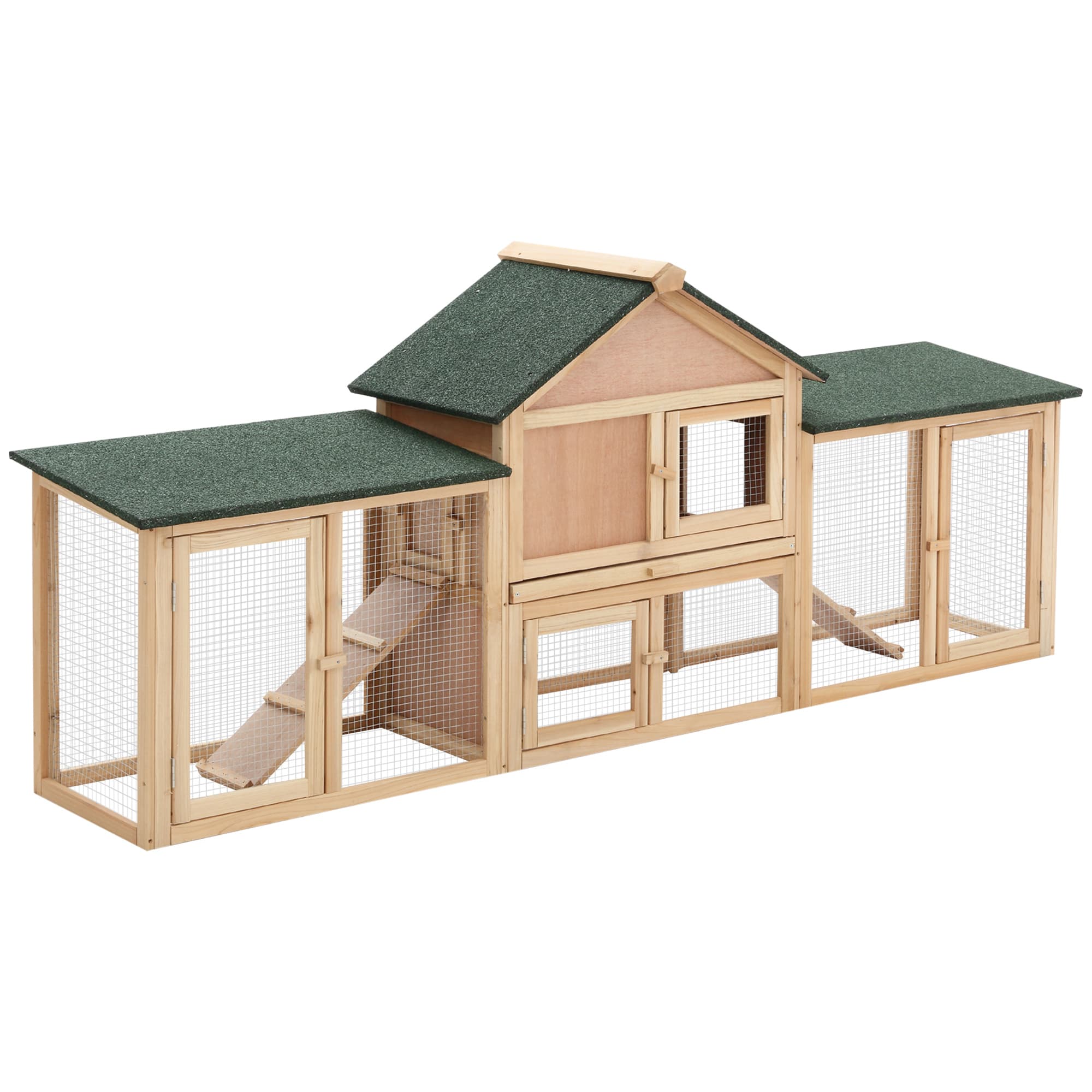 PawHut Clapier cage à lapins rongeurs poulailler XXL 2 étages toit bitumé intégral tiroir déjection 2,10L x 0,46l x 0,85H m bois massif pin pré-huilé