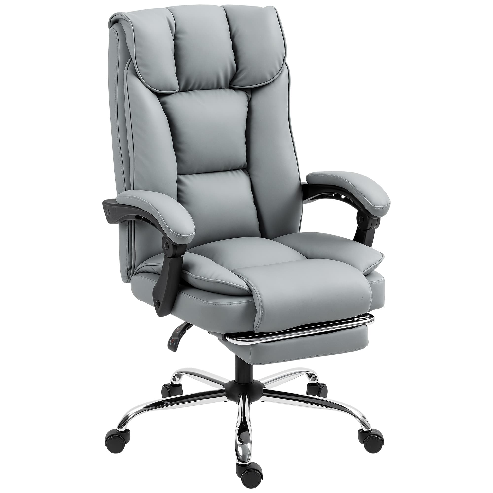 HOMCOM Chaise de bureau ergonomique, fauteuil de bureau inclinable avec repose-pieds, hauteur réglable, pivotante 360°, gris