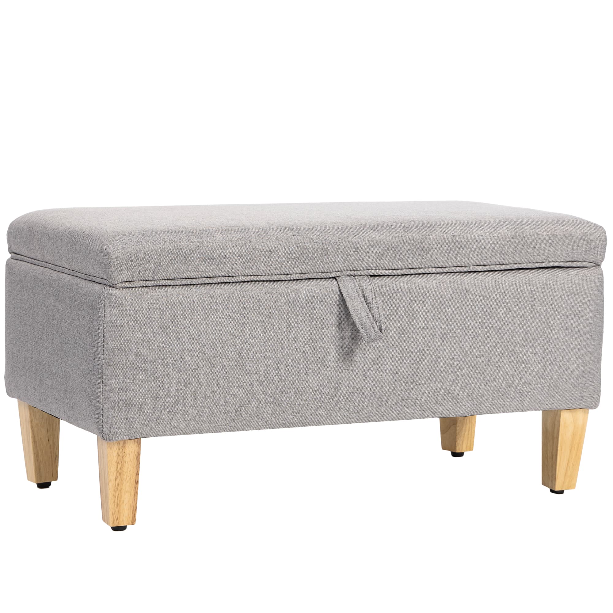 HOMCOM Banc de rangement, bout de lit, repose-pieds rembourré en lin avec pieds en bois de caoutchouc, 71x37x36cm, gris clair