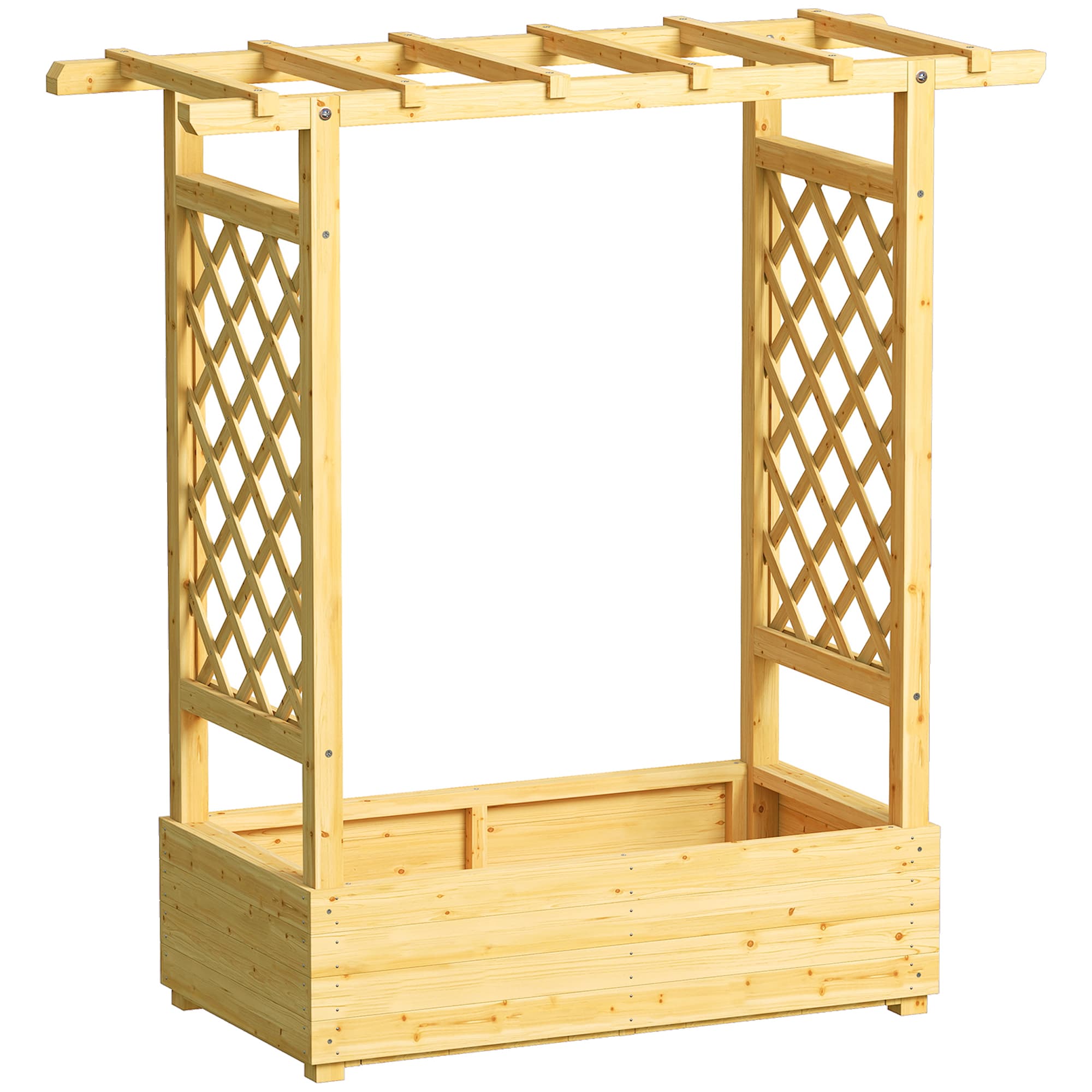Outsunny Jardinière surélevée avec treillis latéral et supérieur, bac à fleurs trous de drainage, 110x44x113cm, bois naturel