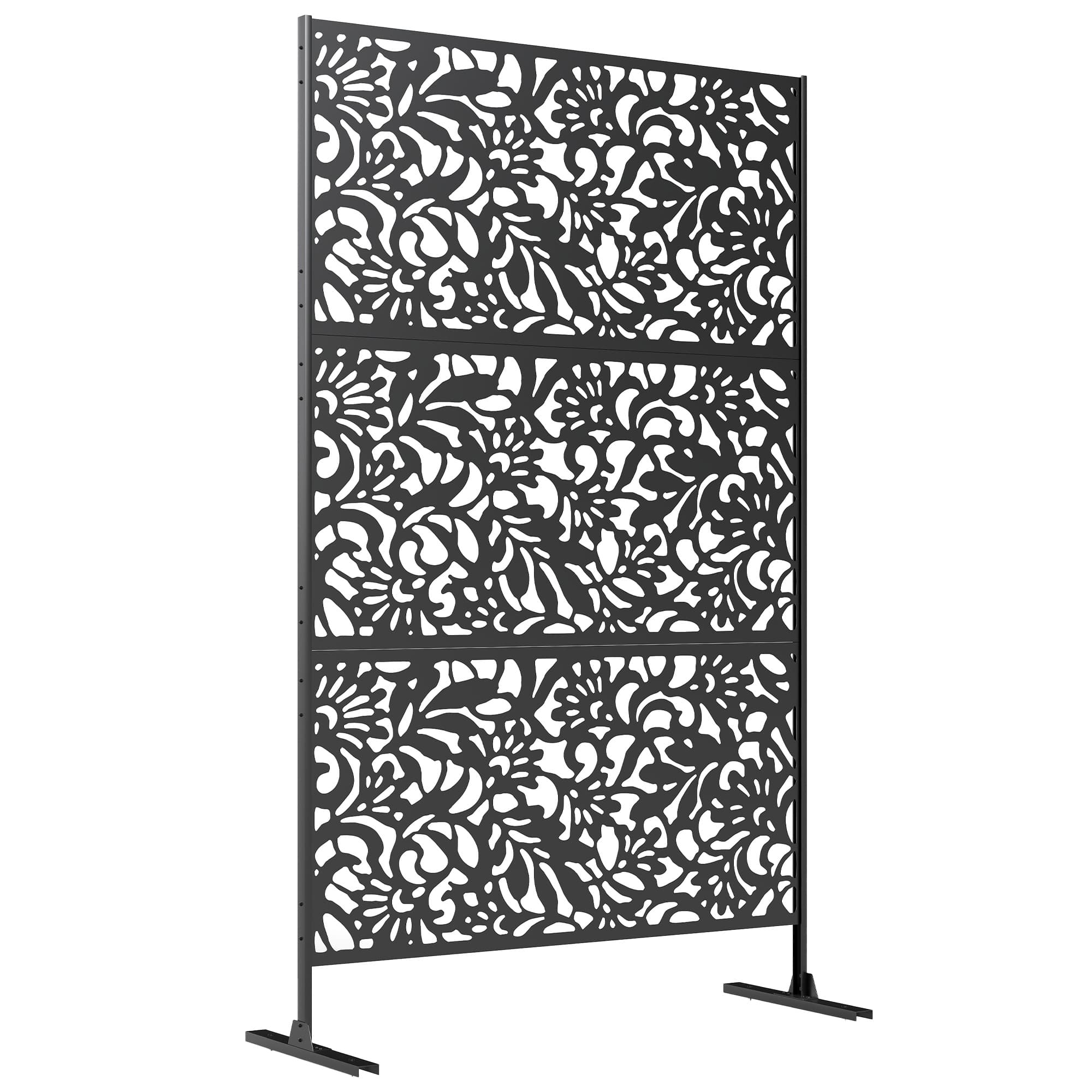 Outsunny Panneau Brise Vue décoratif Extérieur Claustra Décoratif Jardin 3 Panneaux à motif floral Acier 122 x 45 x 198 cm Noir