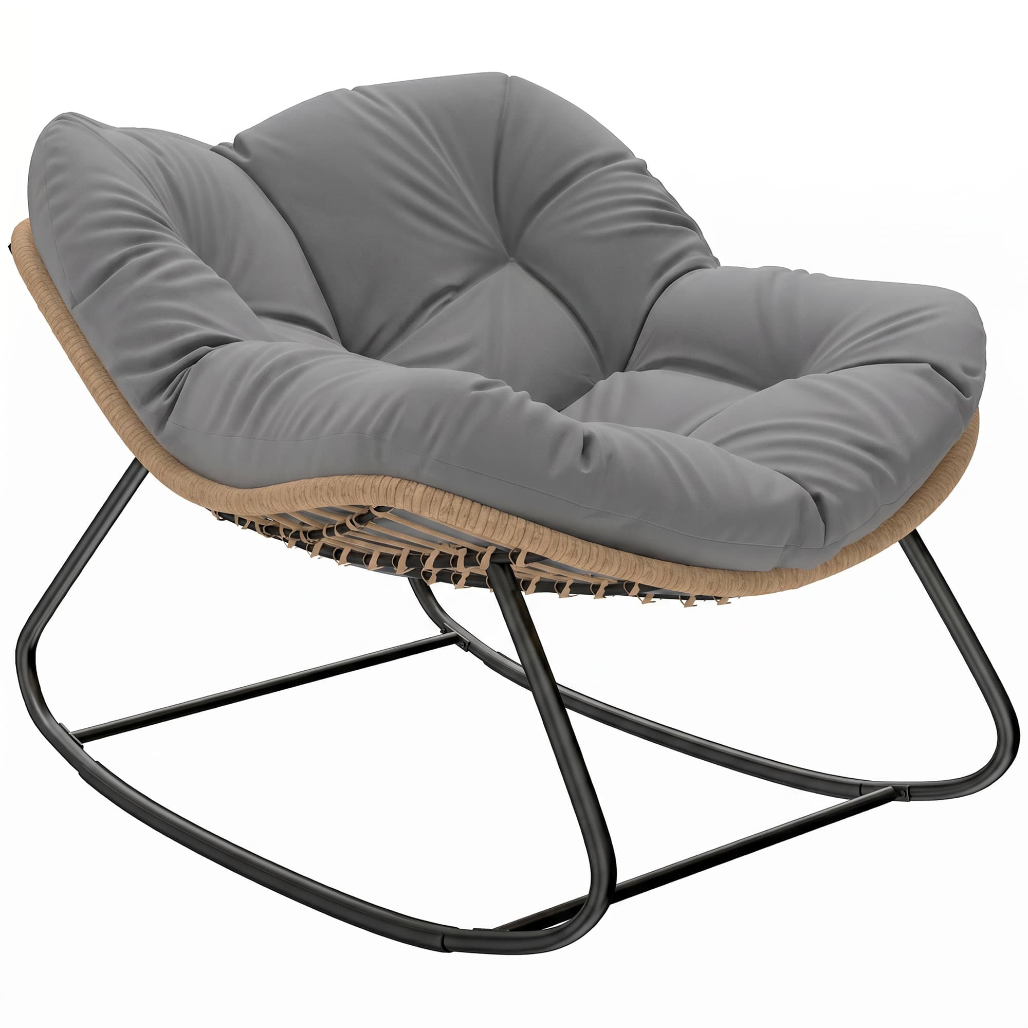 Outsunny Fauteuil à Bascule Papasan Intérieur Extérieur, Chaise Ovale à Bascule Rembourrée pour Jardin, Patio, Gris