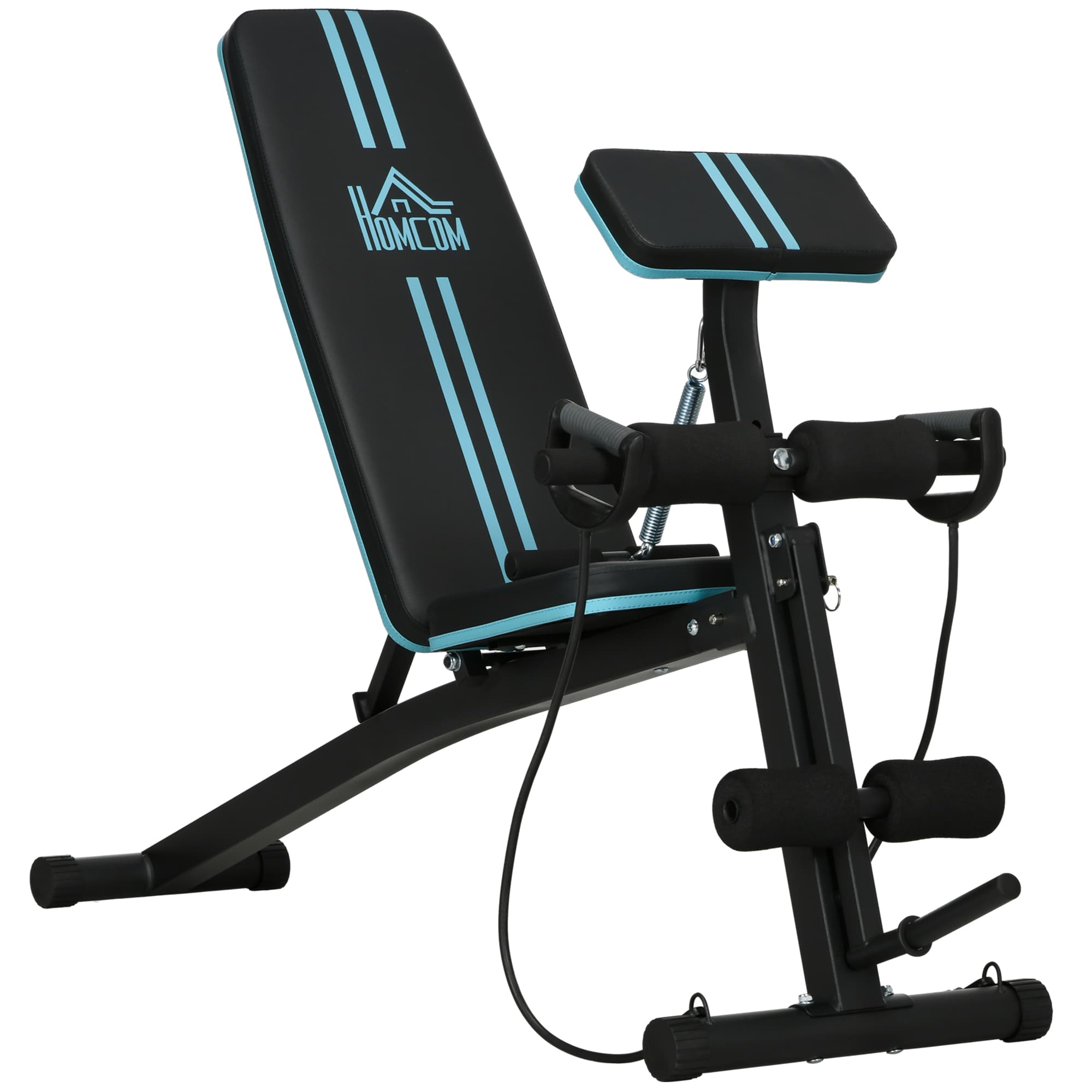 HOMCOM Banc de musculation pliable inclinable, banc réglable avec extenseur des jambes, acier, 54 x 160 x 106 cm, noir bleu