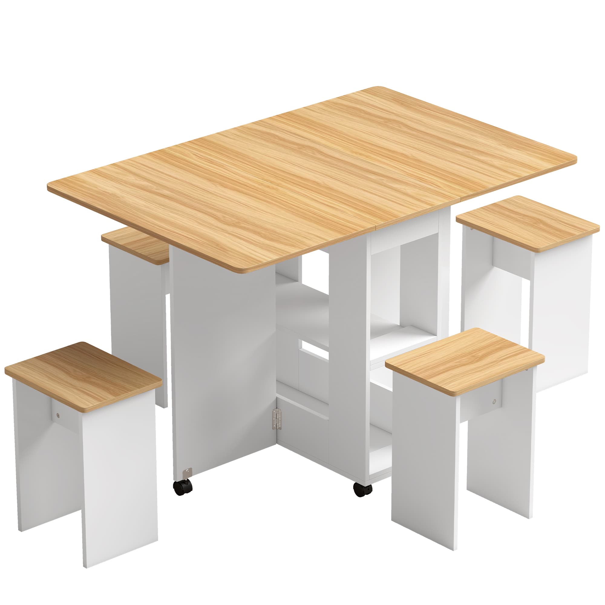 HOMCOM Ensemble table salle à manger pliante avec 4 chaises, table de cuisine avec chaises pour 4 personnes, roulettes, chêne