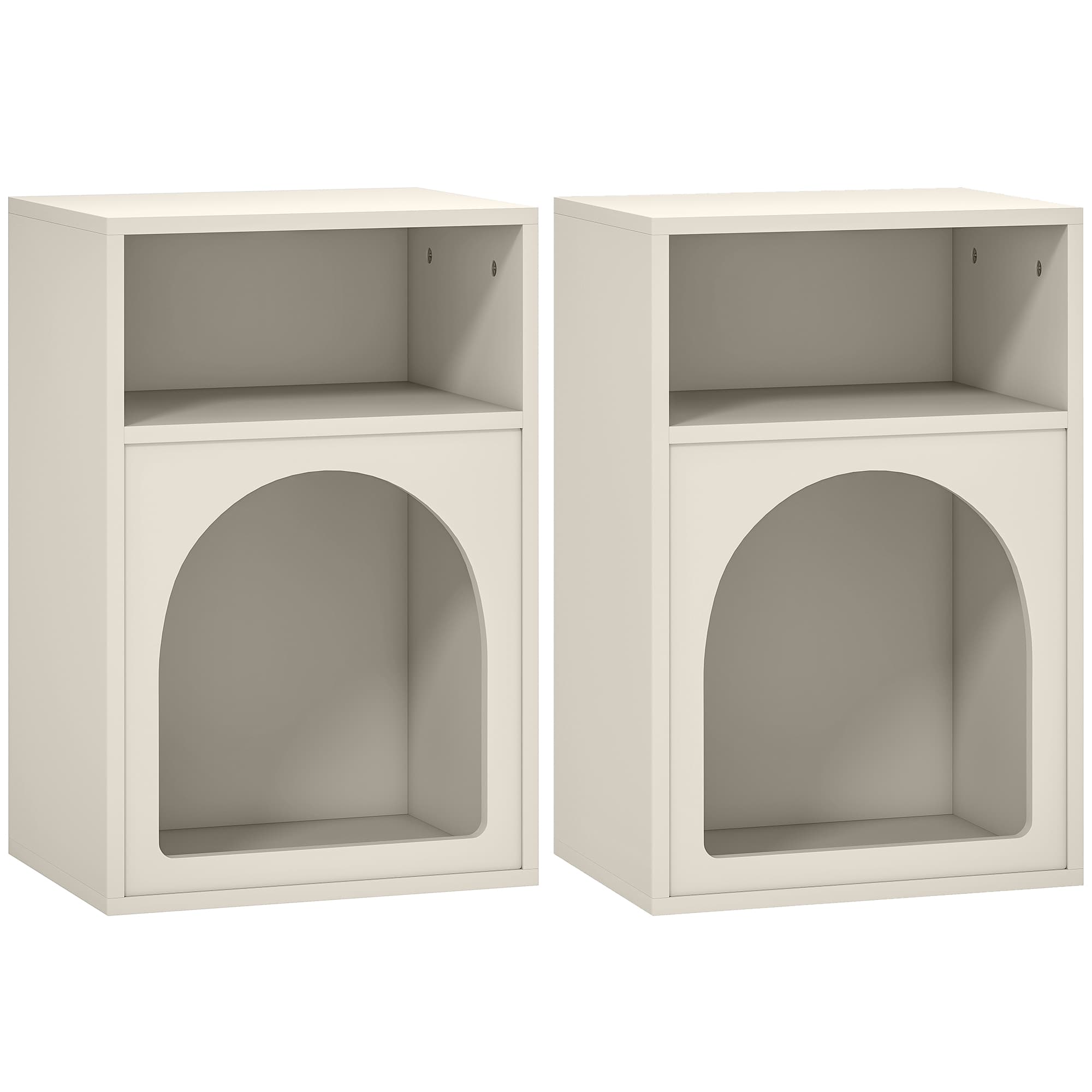 HOMCOM Lot de 2 tables de chevet, table de nuit avec compartiments ouverts, design arqué, 40 x 30 x 60 cm, crème