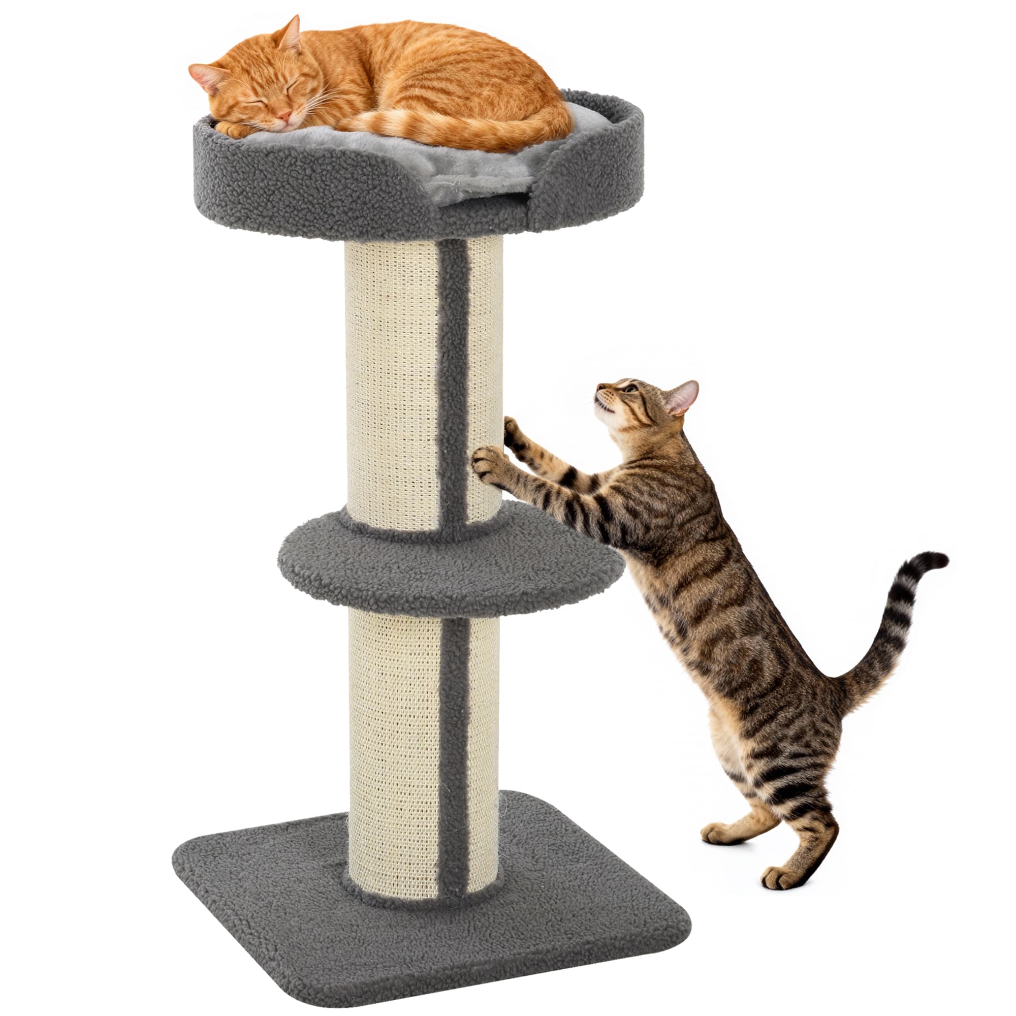 PawHut Arbre à Chat griffoir chat Centre d'Activités Cachemire Simple Face 45 x 45 x 81 cm Gris Aosom France