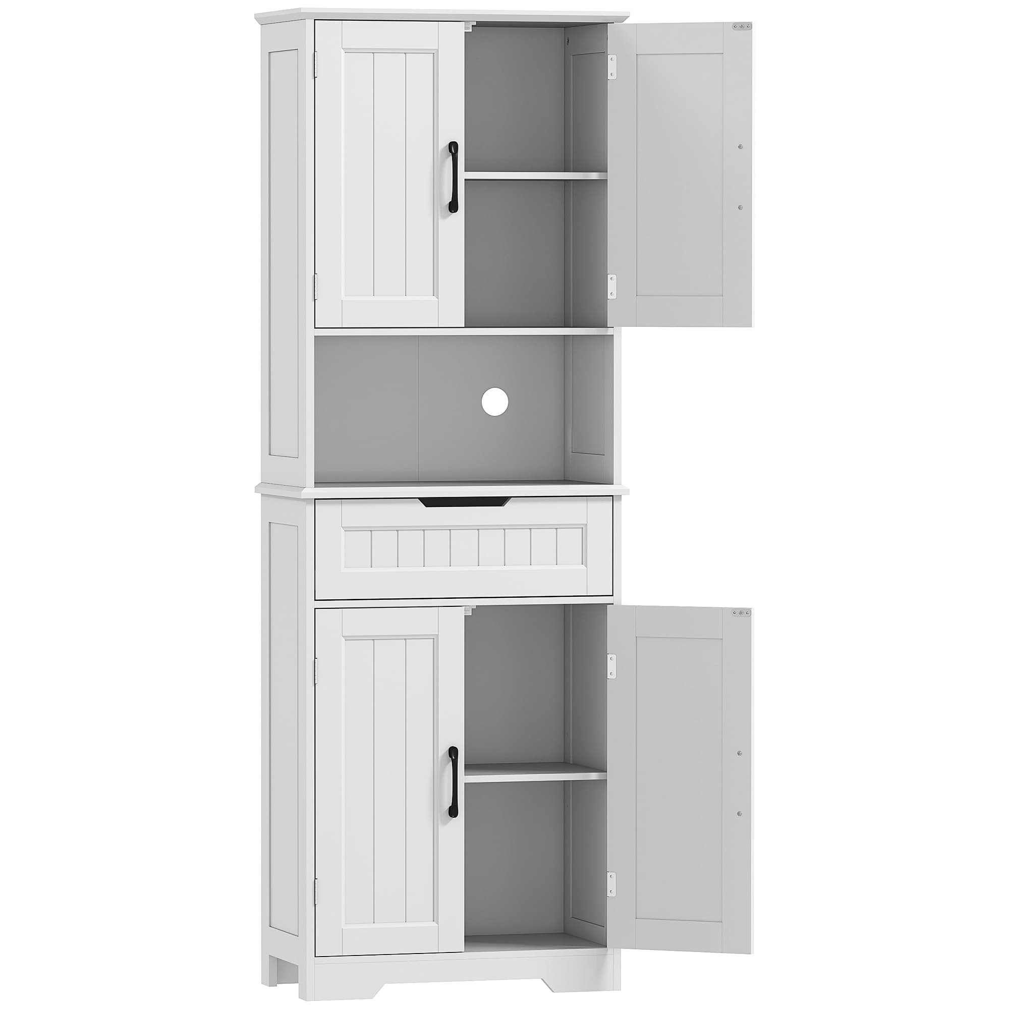 HOMCOM Buffet cuisine, armoire de cuisine avec 4 portes, tiroir, compartiment ouvert et étagères réglables, 60x30x172cm, blanc