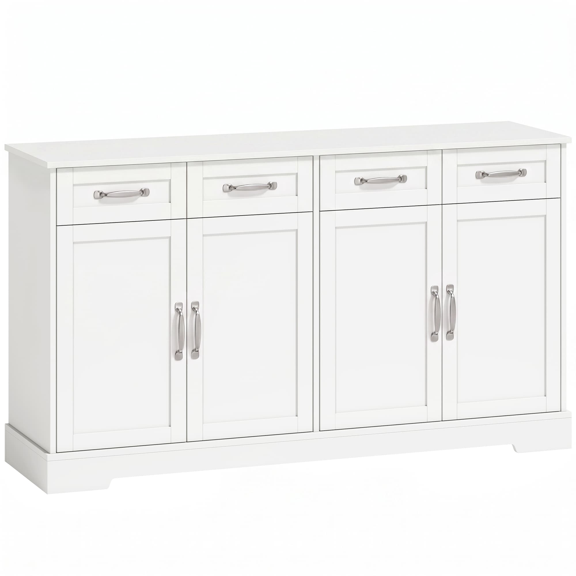 HOMCOM Buffet Cuisine avec Tiroirs, Portes, Étagères Réglables, Style Shaker, Dispositif Anti-Basculement, 140x38x80cm, Blanc
