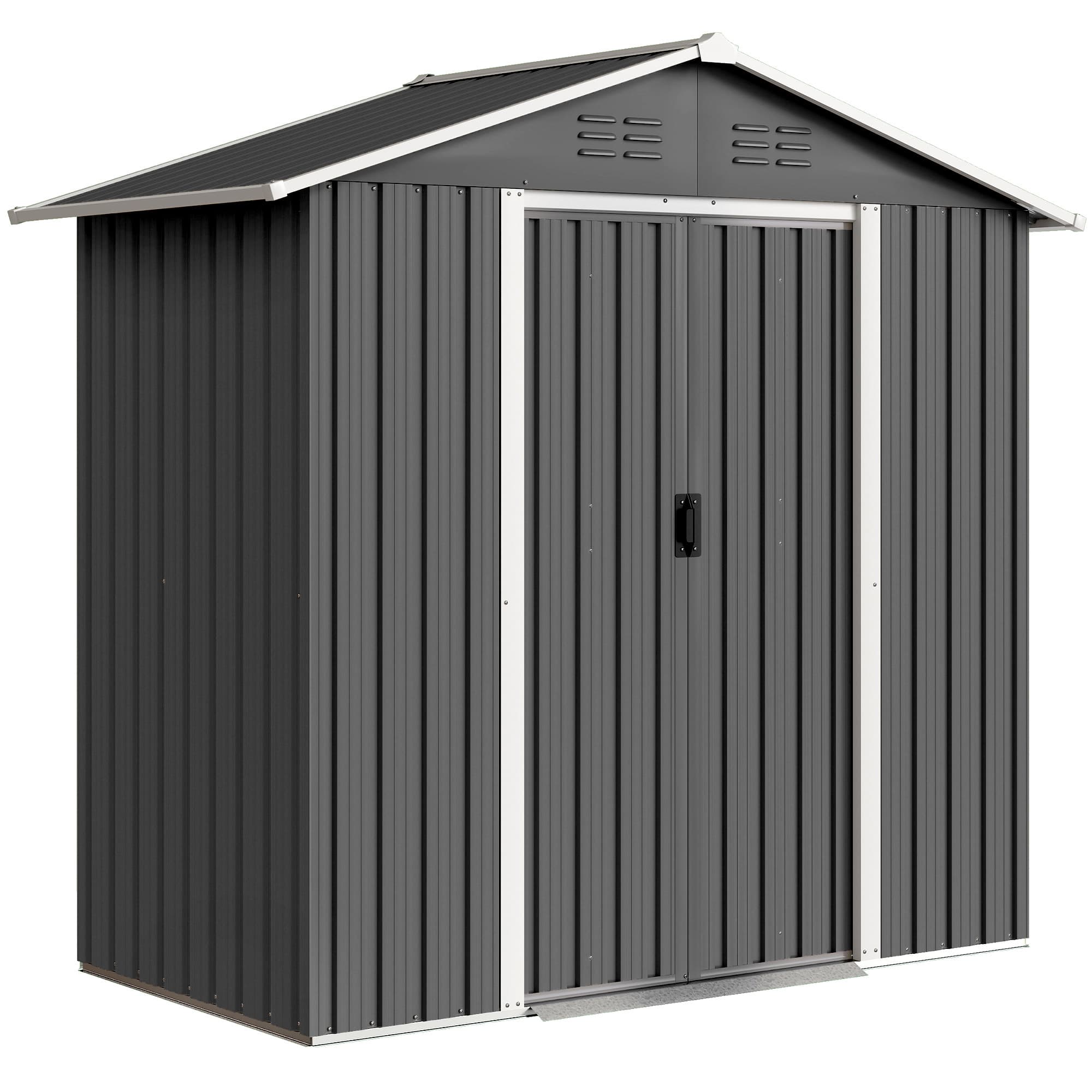 Outsunny Abri de jardin en métal grand espace de rangement extérieur avec portes coulissantes 194 x 107 x 191 cm gris foncé