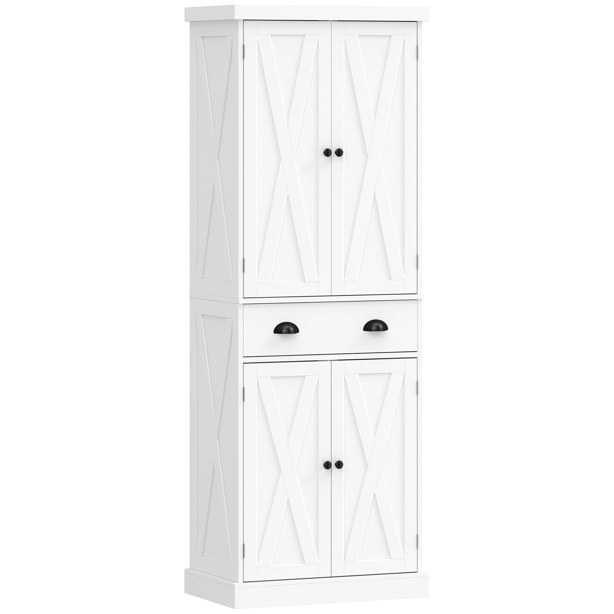 HOMCOM Buffet Haut Cuisine, Armoire de Cuisine avec 4 Portes, Tiroir et Étagères Réglables, Style Rustique, 62x38x173cm, Blanc