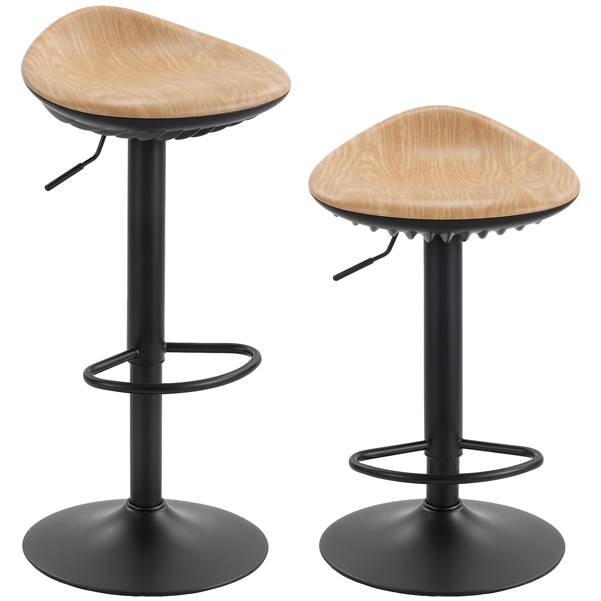 HOMCOM Lot de 2 tabourets de bar, chaises de bar réglables en hauteur avec repose-pieds, pivotant 360°, base en acier, chêne