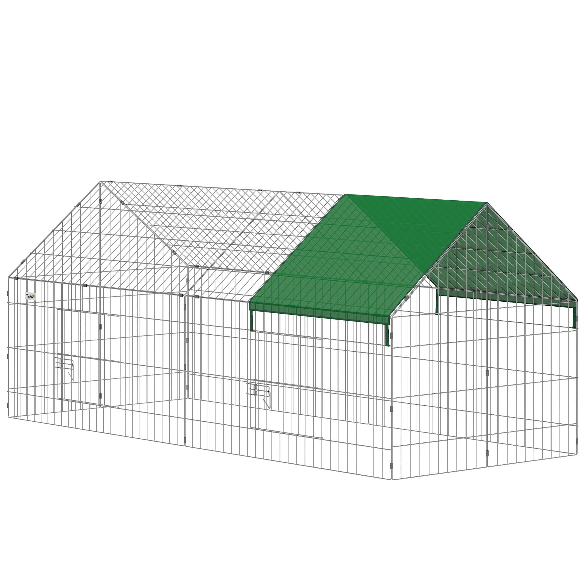 PawHut Parc Enclos Cage Lapin Extérieur avec Portes Verrouillables et Protection Pare-Soleil Toit, Acier, 180x75x75 cm, Vert