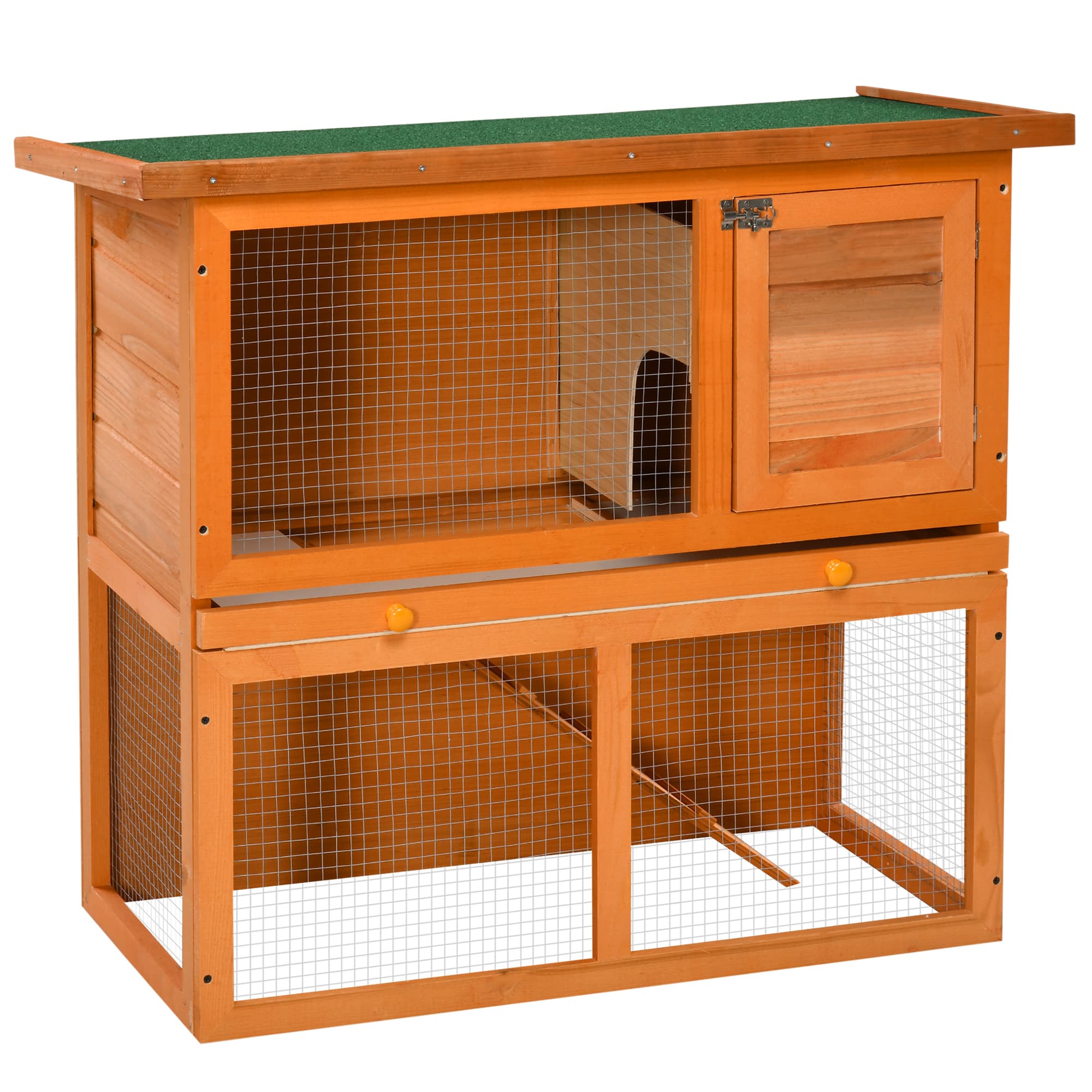 PawHut Clapier à lapin cage à lapin 2 étages plateau coulissant rampe et toit ouvrant 90L x 45l x 80H cm aosom france