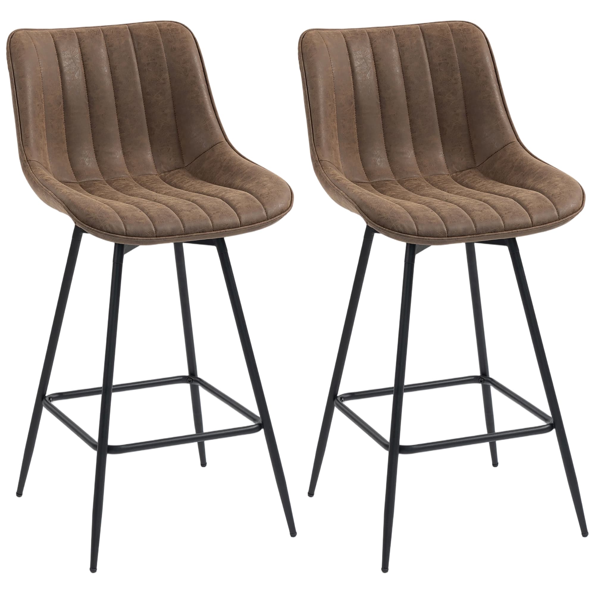 HOMCOM Lot de 2 tabourets de bar, chaises de bar en PU, assise rembourrée 68H cm, dossier et repose-pieds, marron
