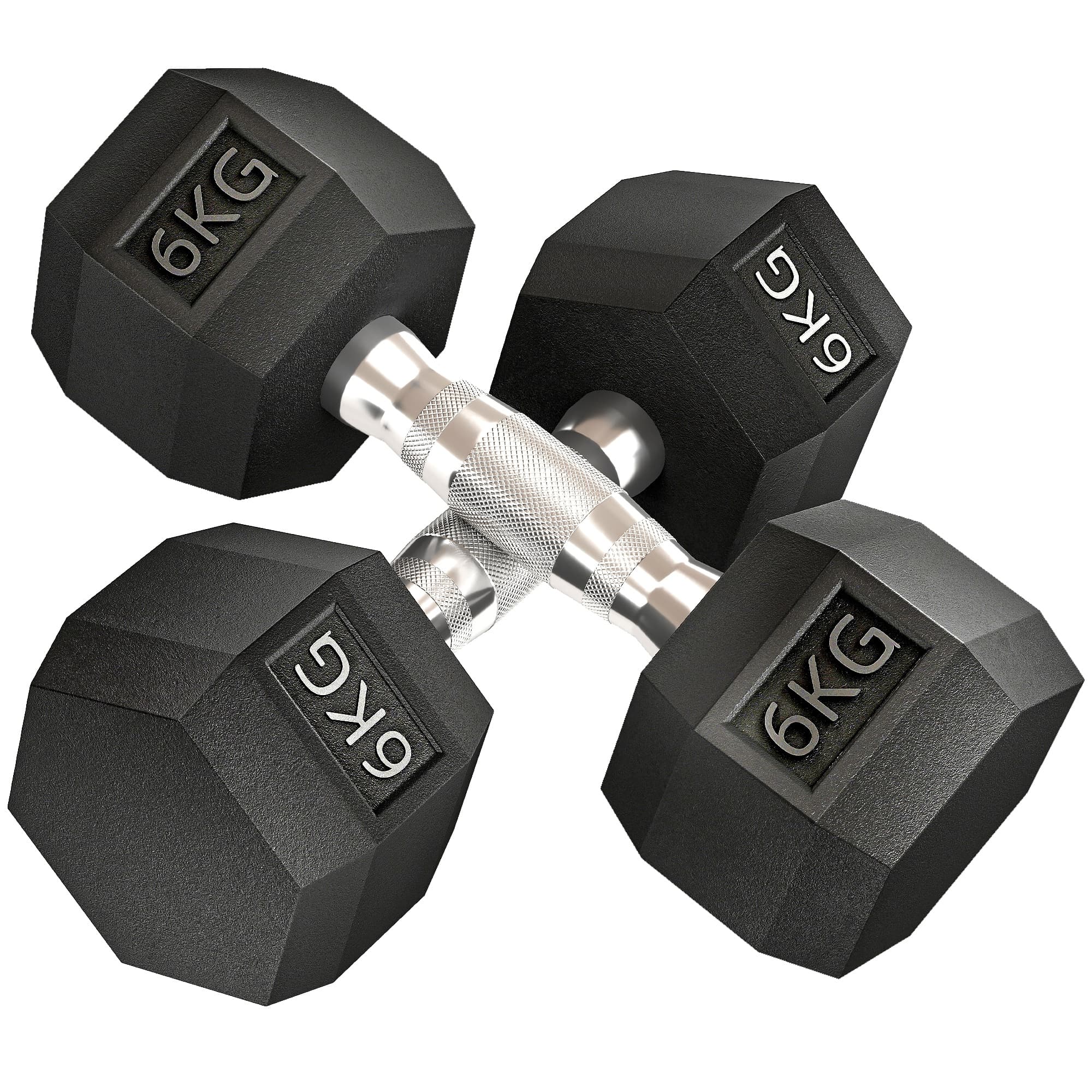HOMCOM Ensemble d'haltères courtes, lot de 2 haltères hexagonaux recouverts de caoutchouc, acier noir