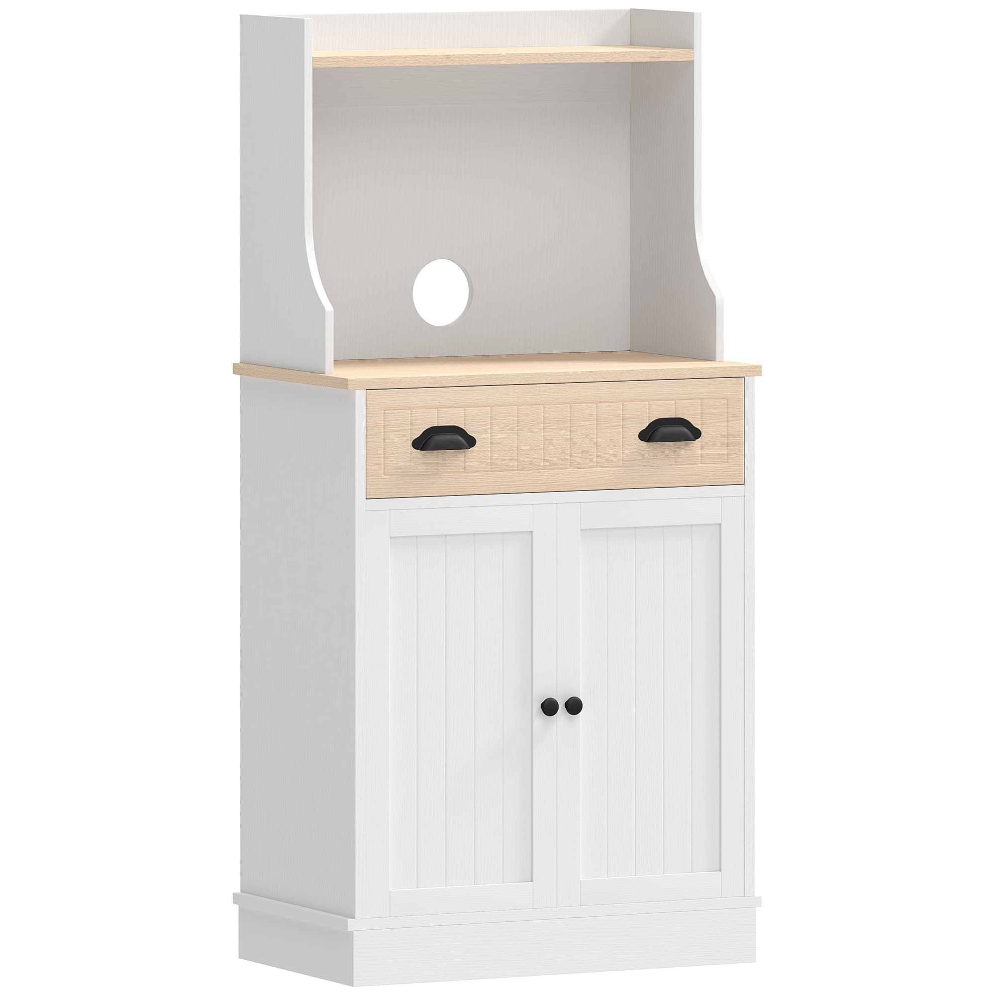 HOMCOM Meuble armoire micro-ondes pour cuisine avec espace ouvert 1 tiroir et placard 2 portes 61 x 35 x 125,4 cm chêne